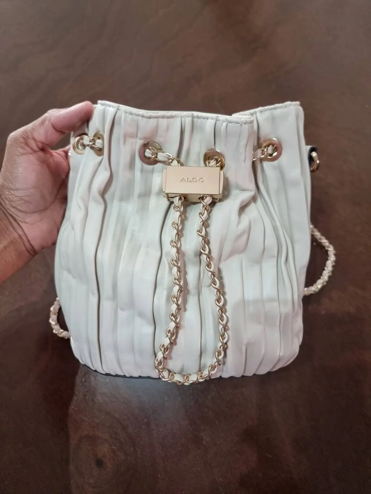 Aldo Off-White Pleated Bucket Bag
