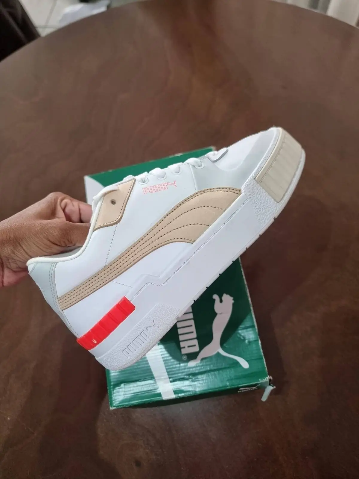Puma White Tan Low-Top Sneakers