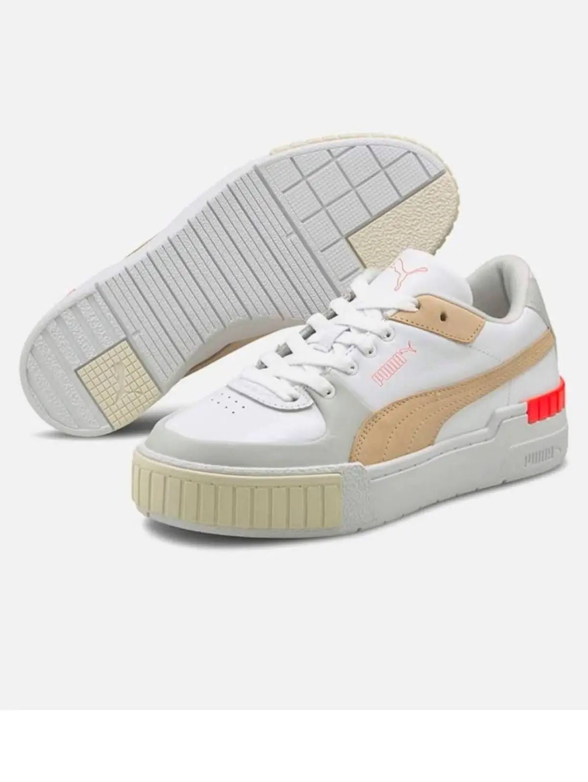 Puma White Tan Low-Top Sneakers