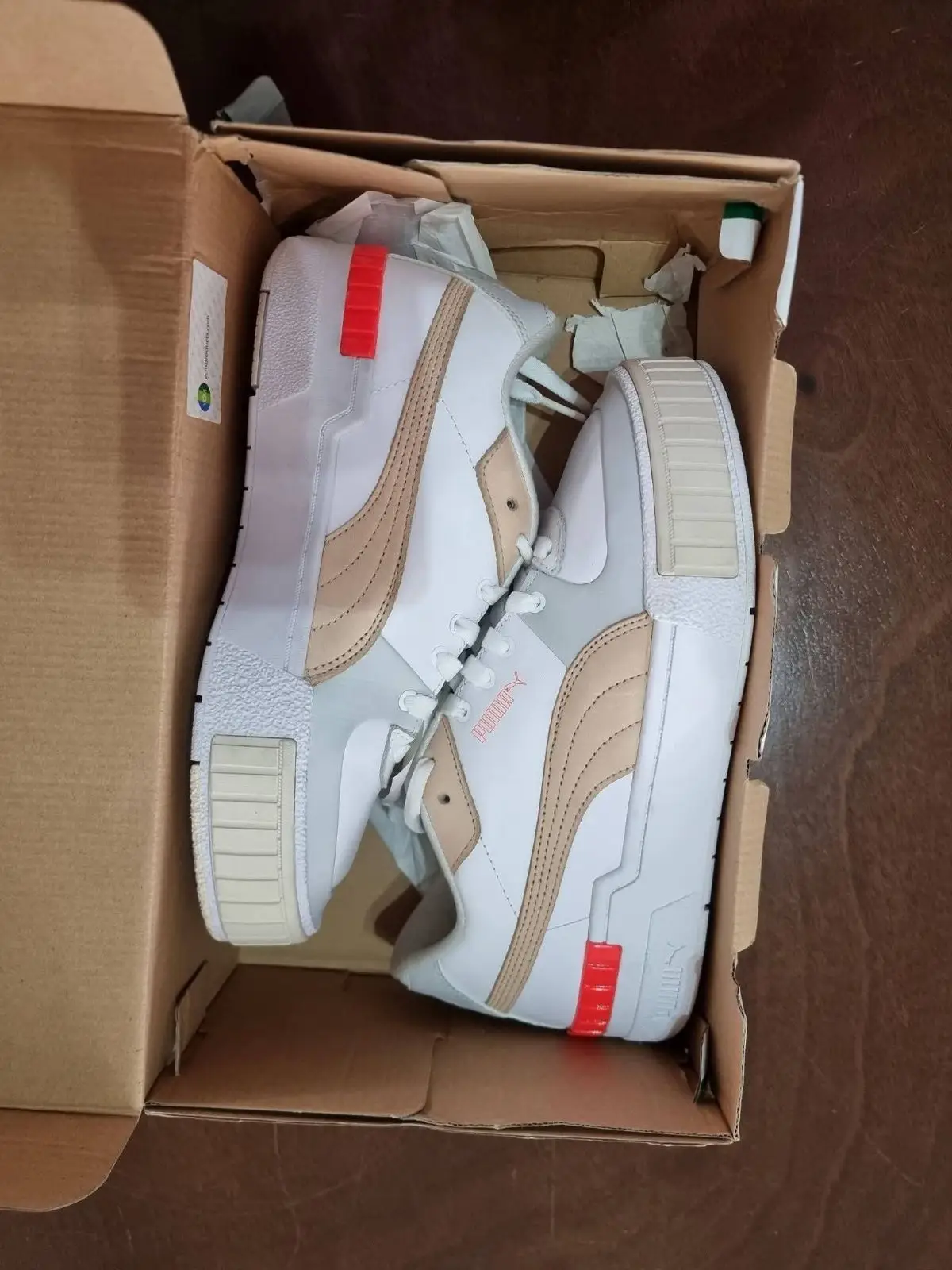 Puma White Tan Low-Top Sneakers