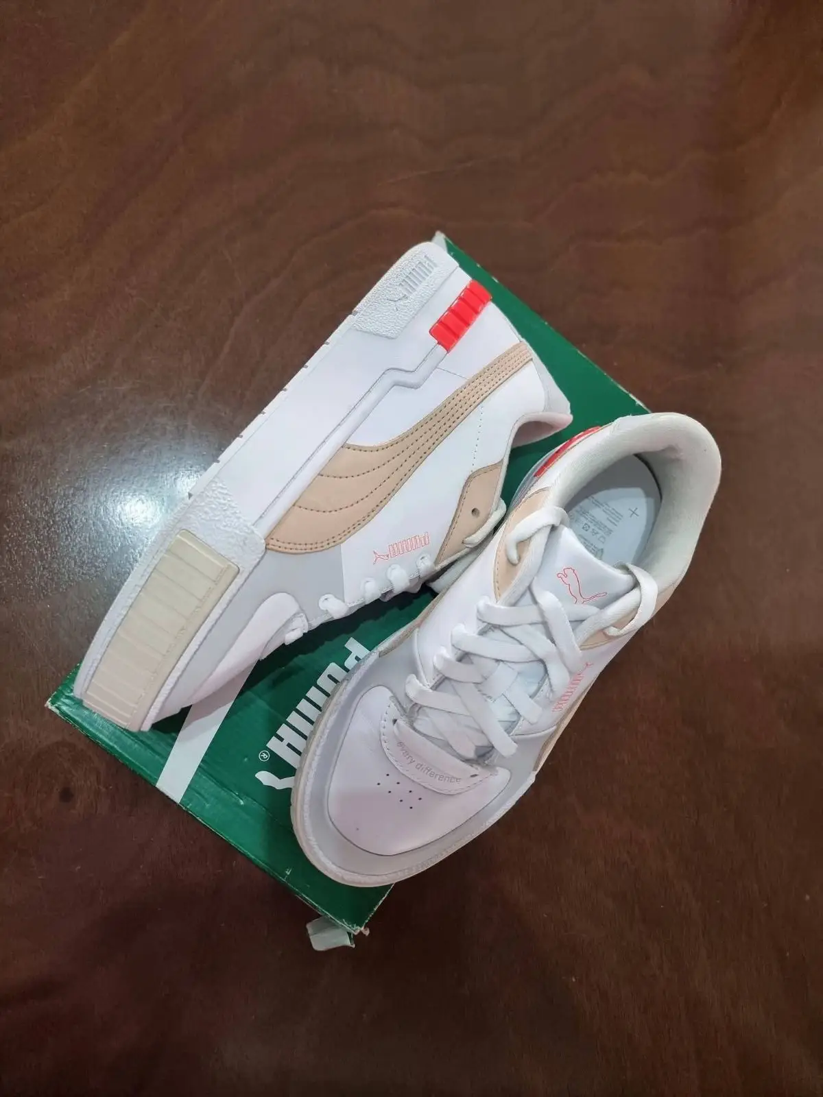 Puma White Tan Low-Top Sneakers
