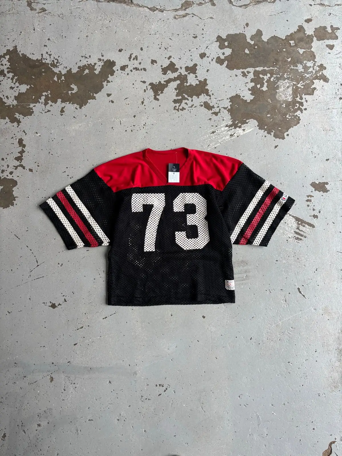 Champion Number 73 Football Jersey Black Red Large