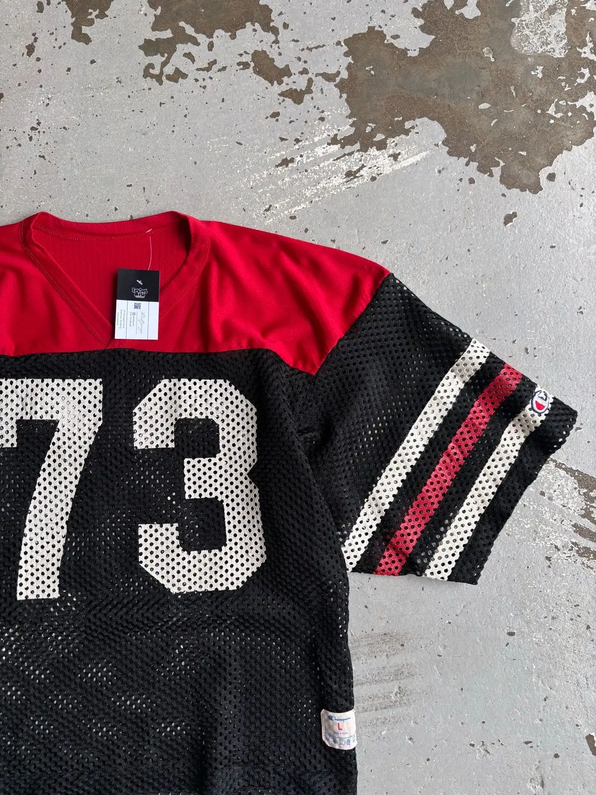 Champion Number 73 Football Jersey Black Red Large