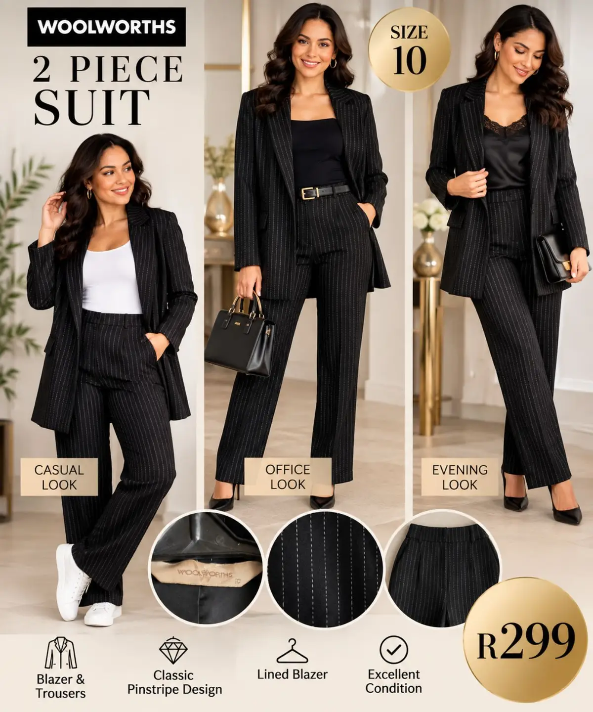 Woolworths Black Pinstripe 2-Piece Suit