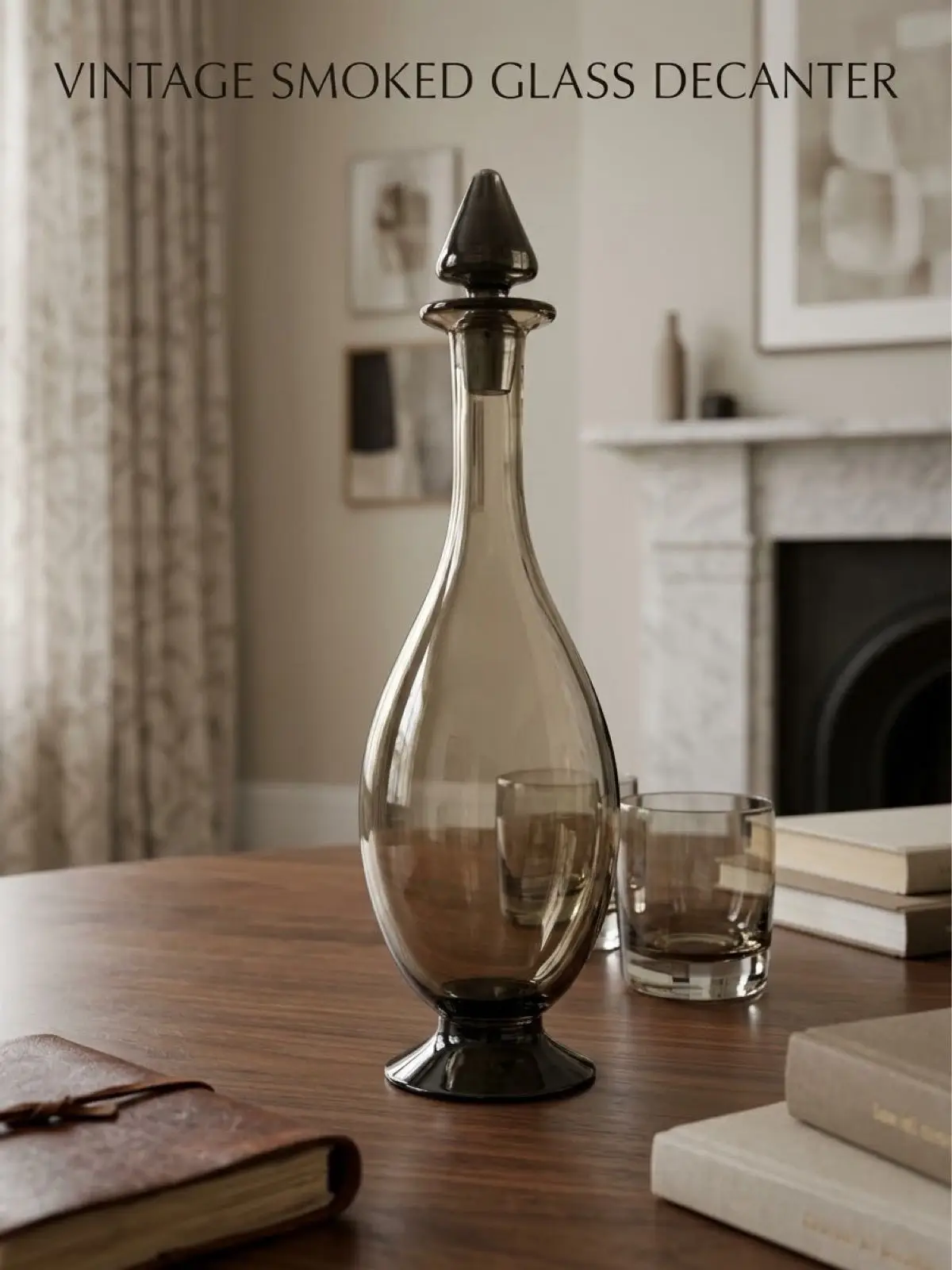 Vintage Smoked Glass Decanter with Stopper