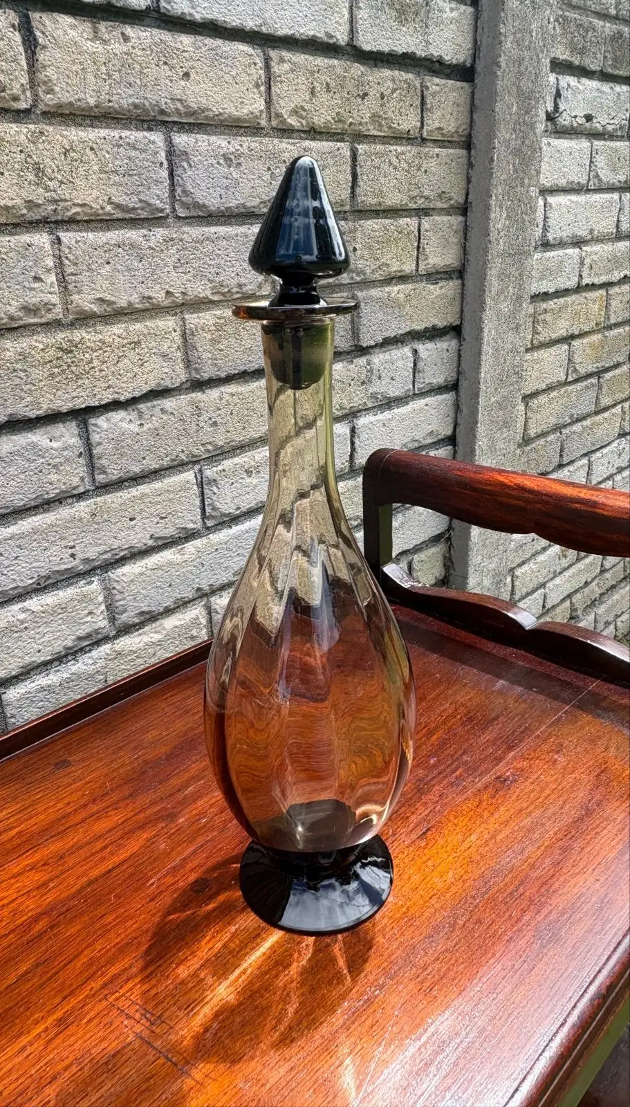 Vintage Smoked Glass Decanter with Stopper