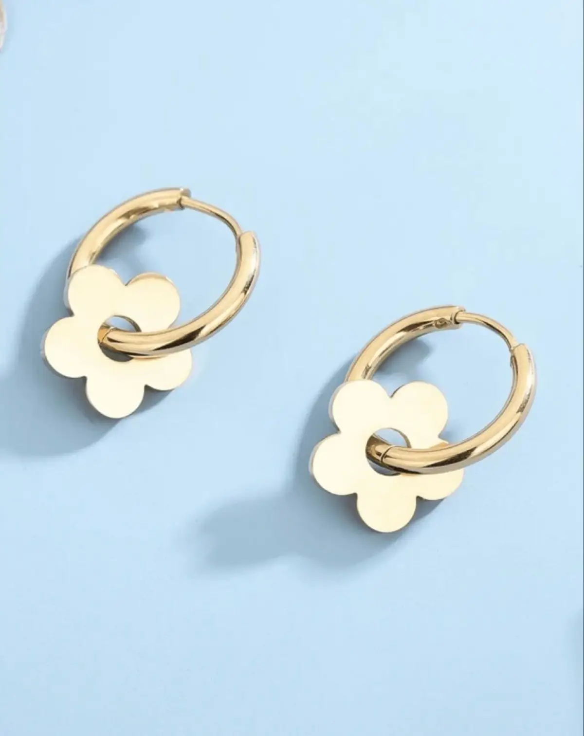 Gold Flower Charm Hoop Earrings