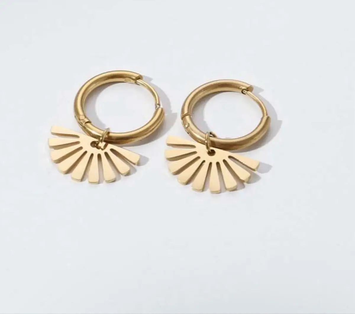 Gold Sunburst Charm Hoop Earrings