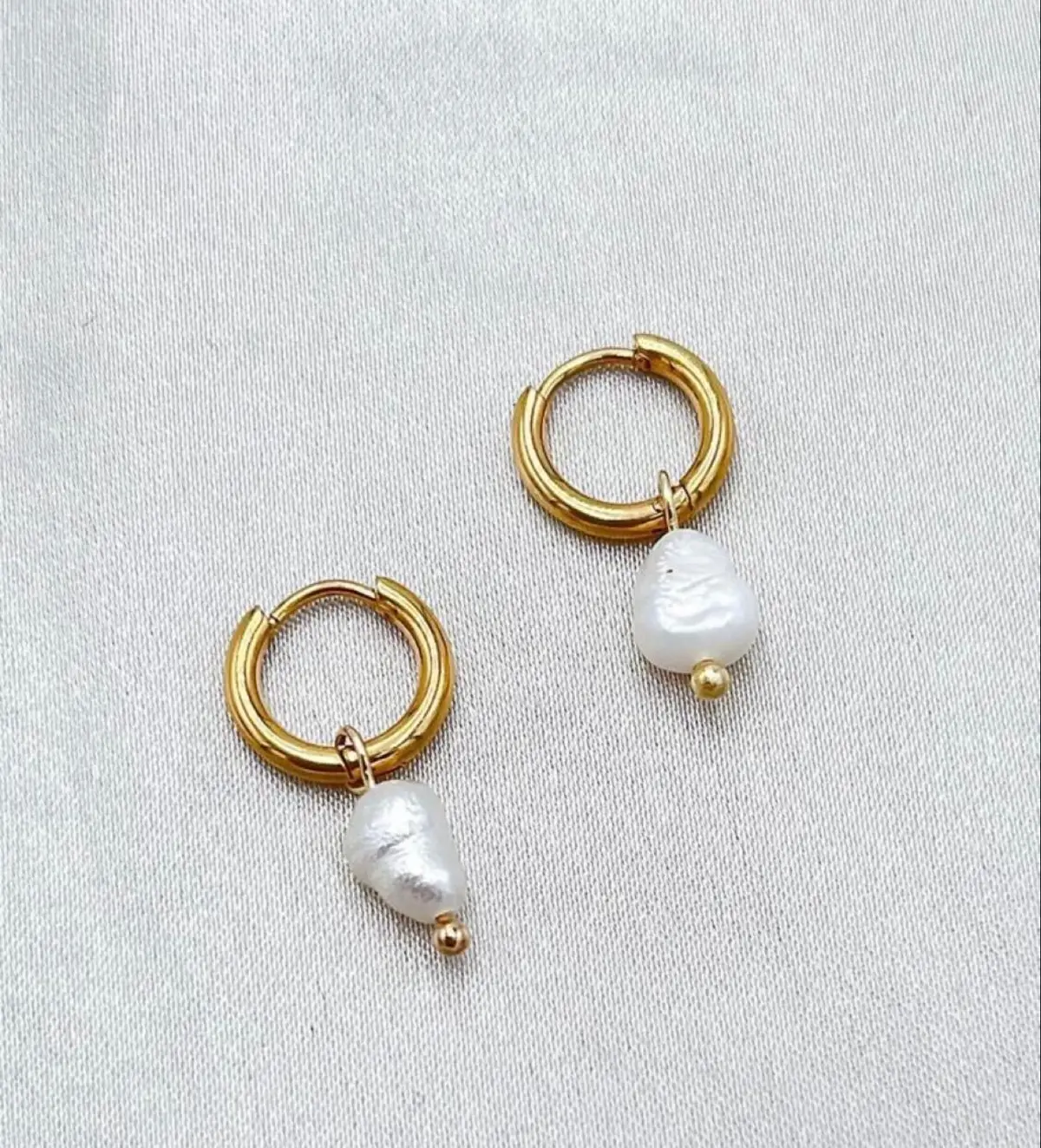 Gold Hoop Earrings with Pearl Charms