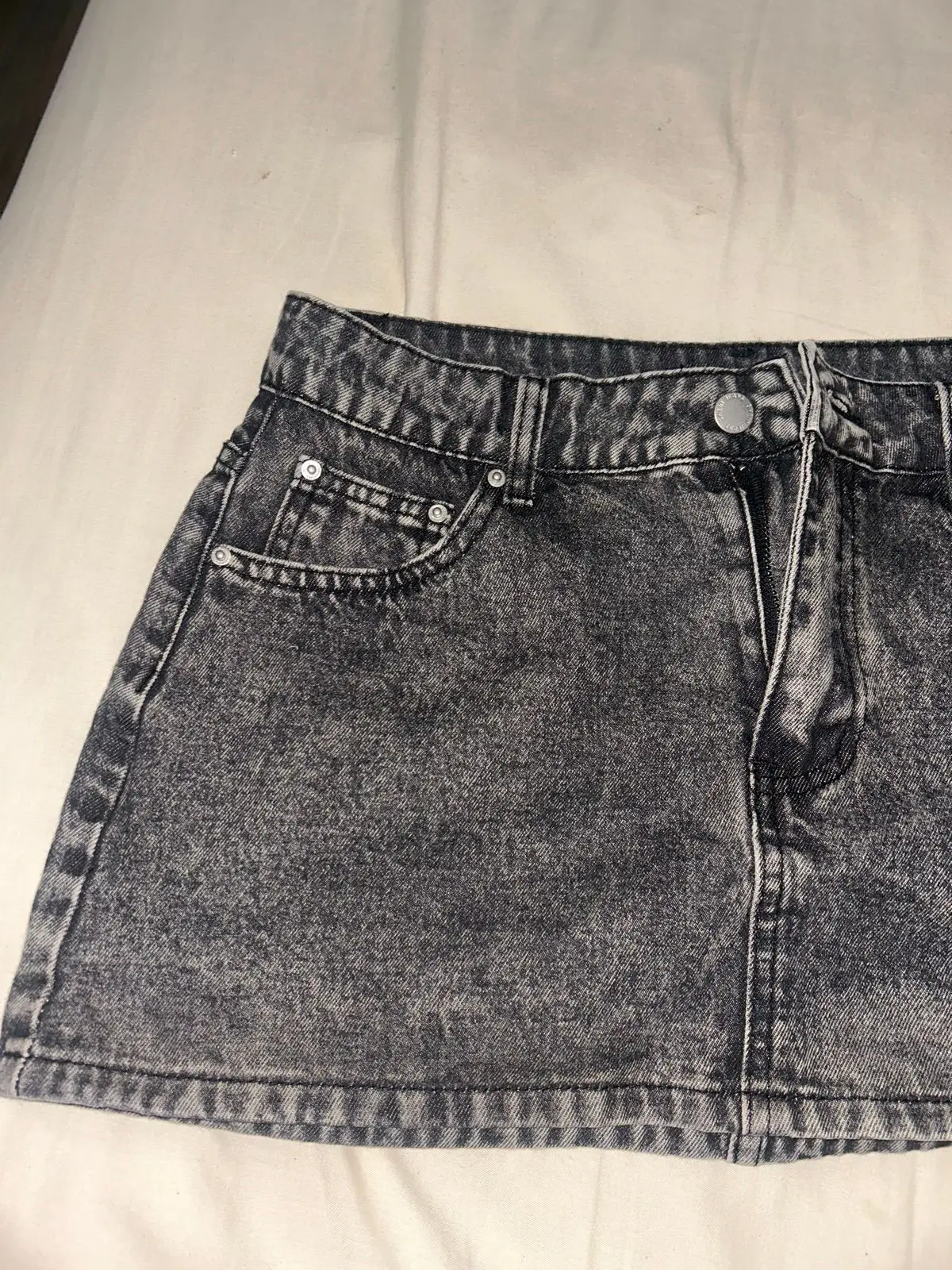 Grey Acid-Wash Denim Skirt