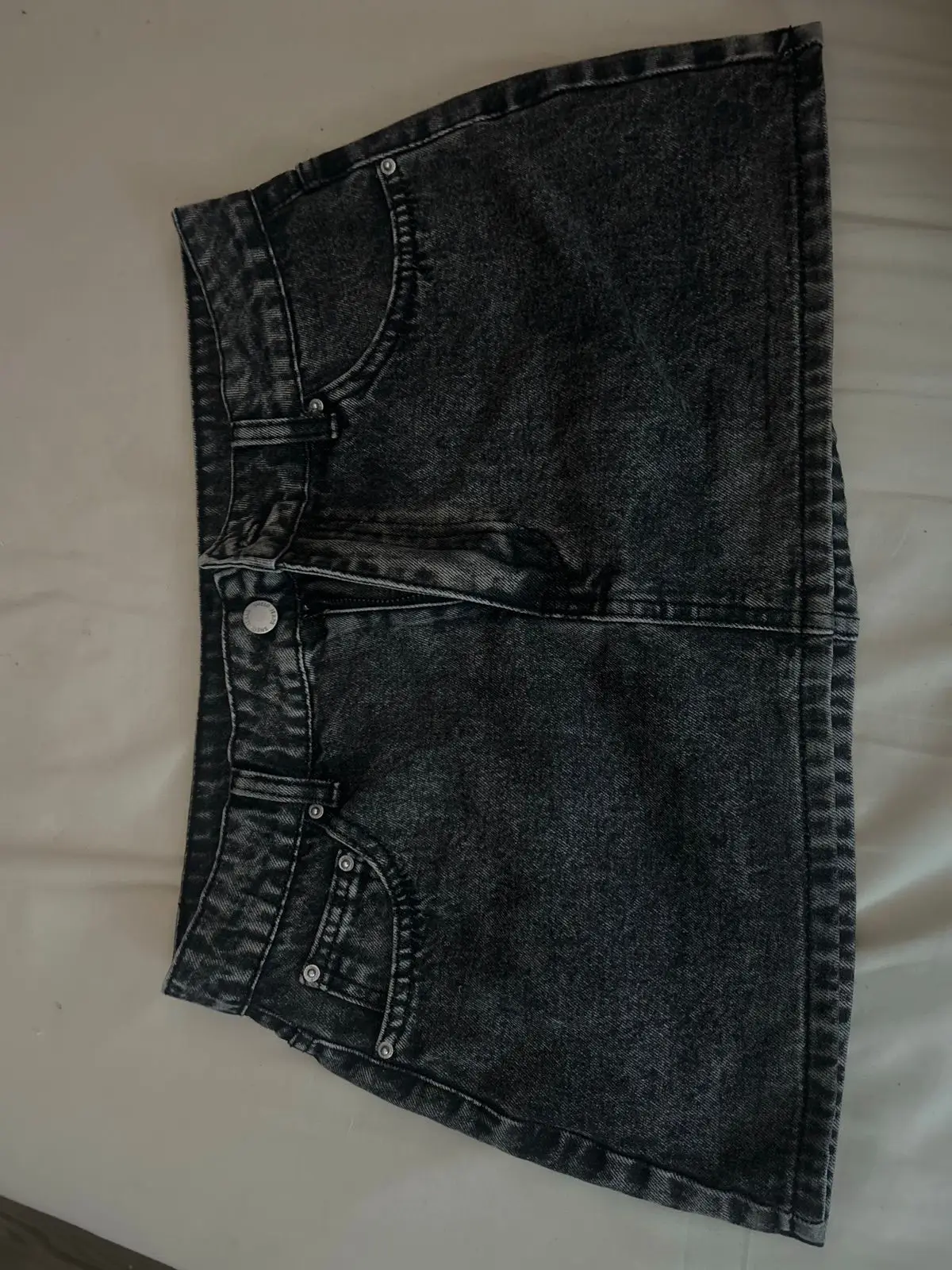 Grey Acid-Wash Denim Skirt