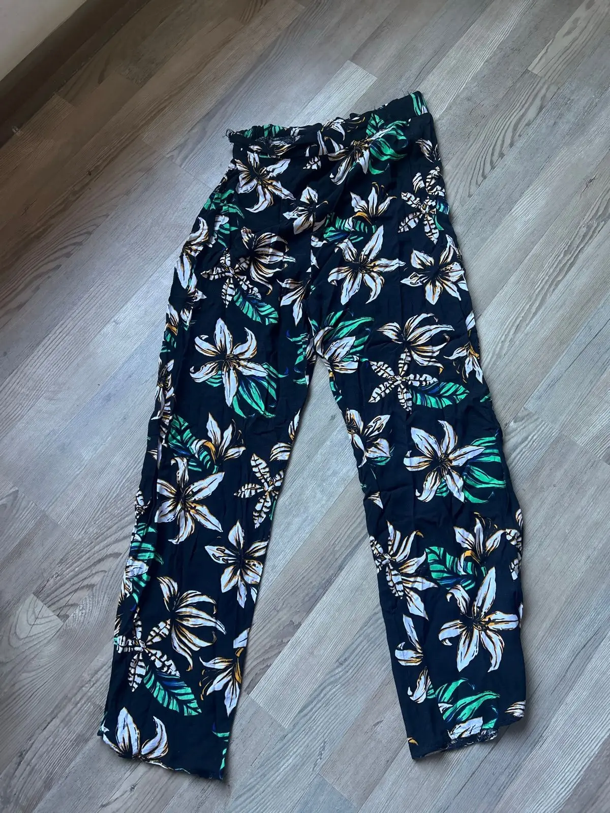 Black Floral Print Trousers