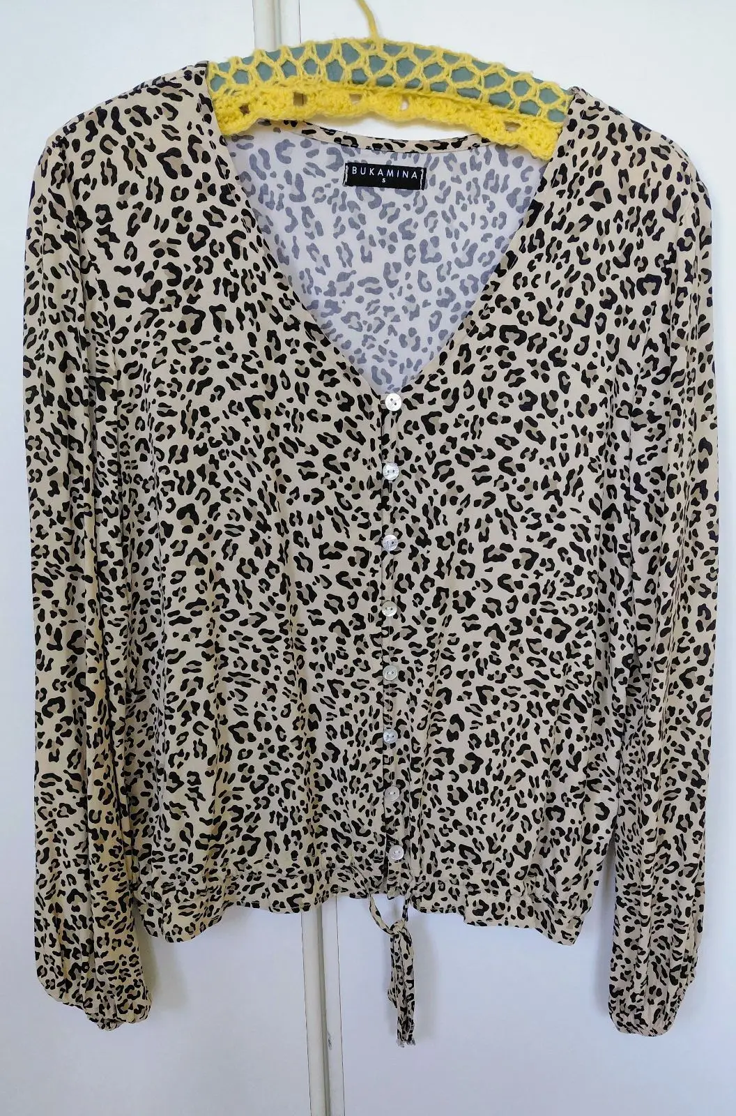 Buka Mina Leopard Print Button Front Top S