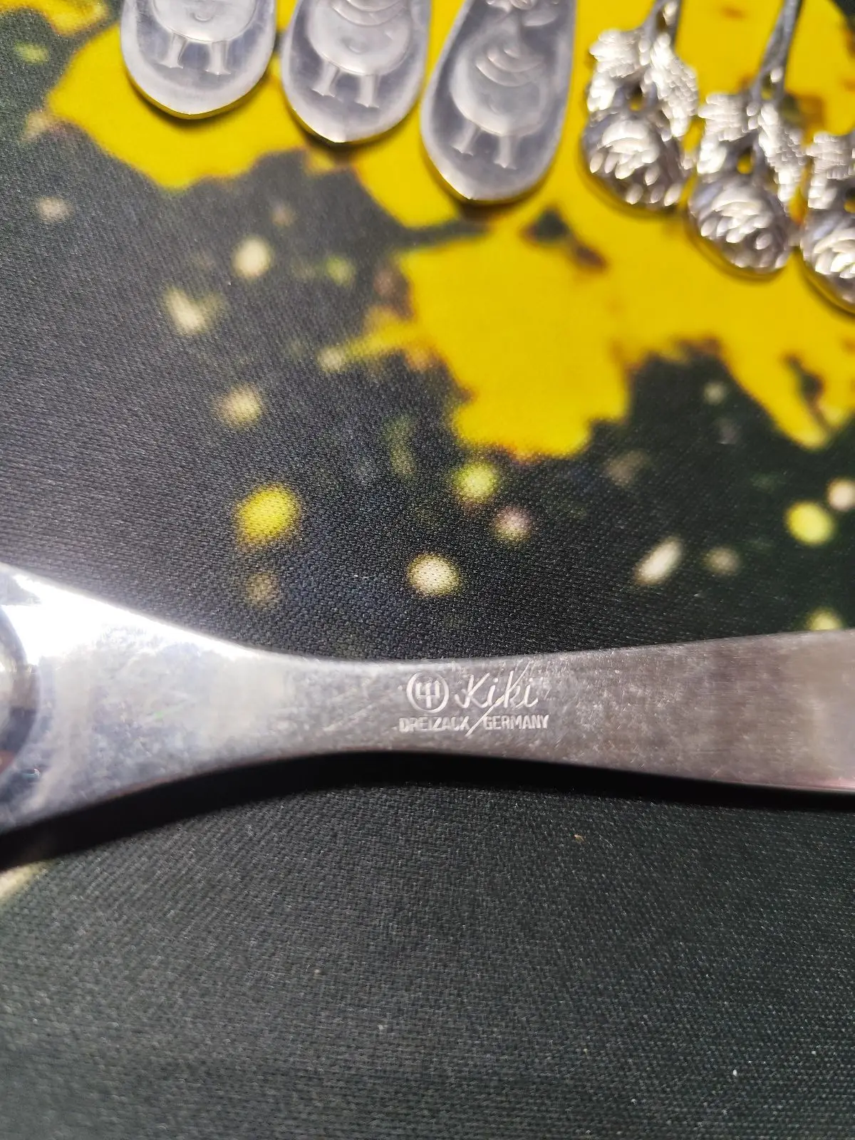 Set of Six Small Chicken-Engraved Metal Spoons