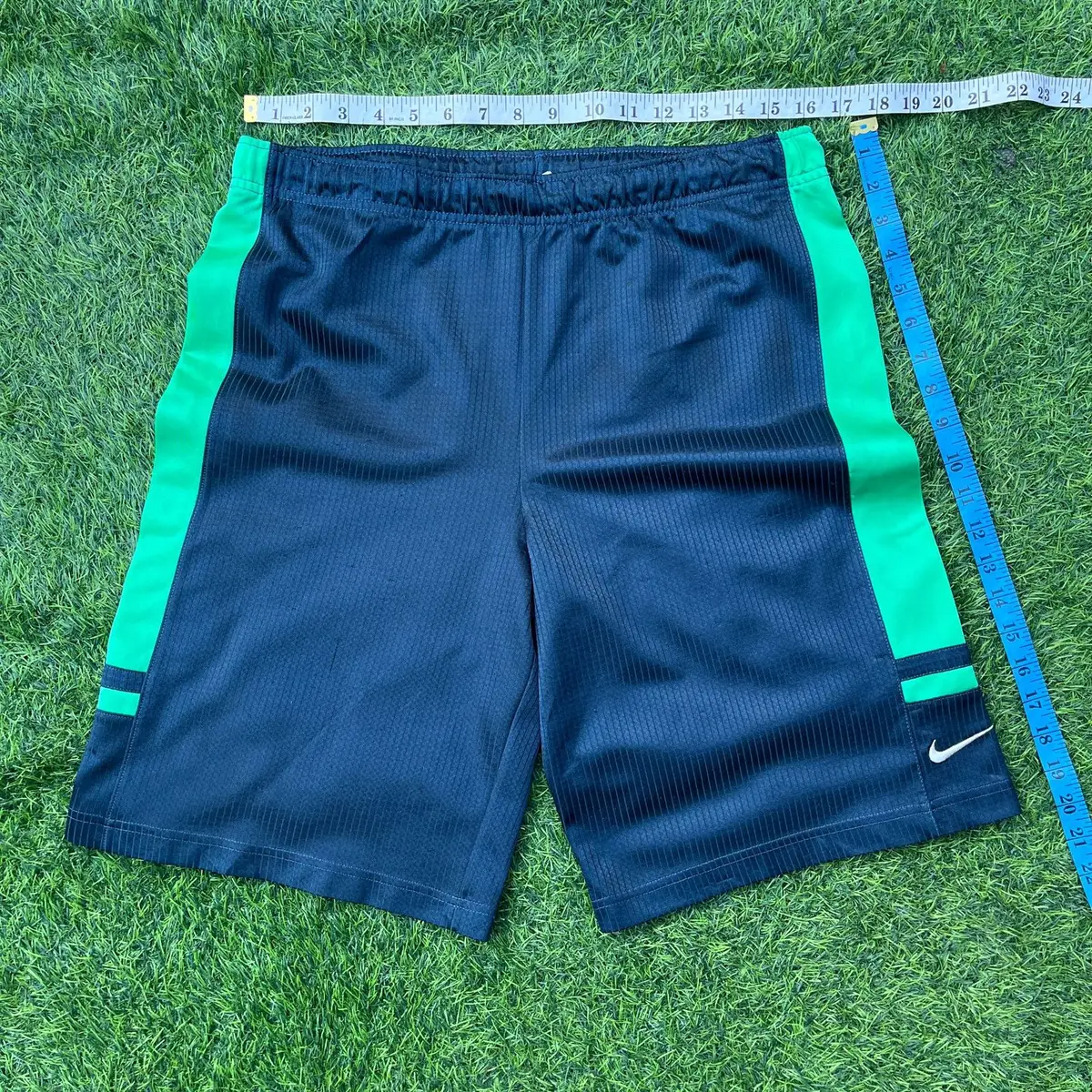 Nike Athletic Shorts Navy Blue with Green Side Stripes