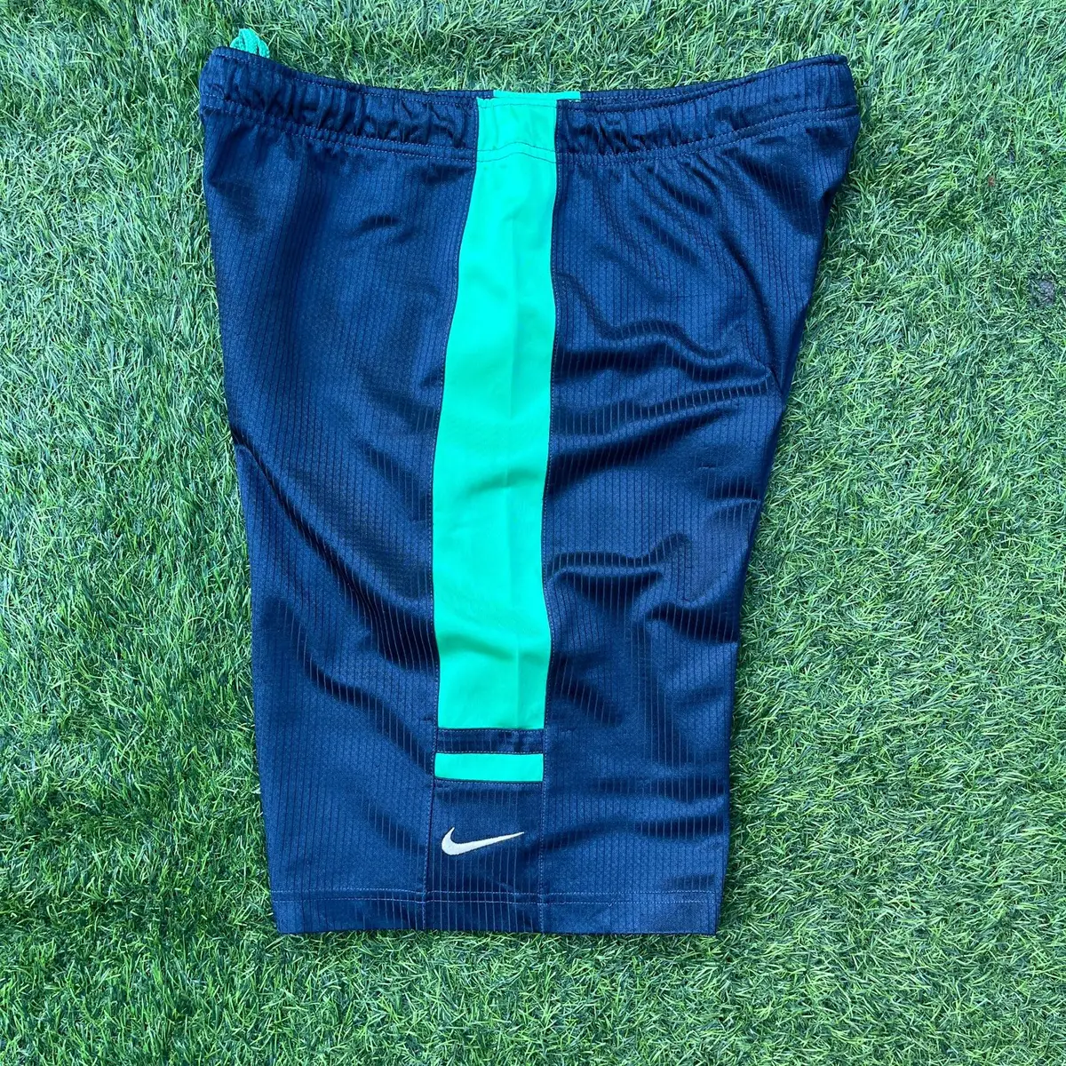 Nike Athletic Shorts Navy Blue with Green Side Stripes