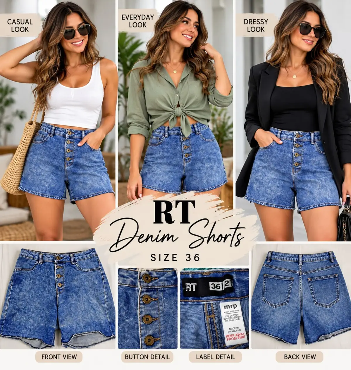Mr Price MRP RT Acid Wash High-Waisted Denim Shorts Size 36