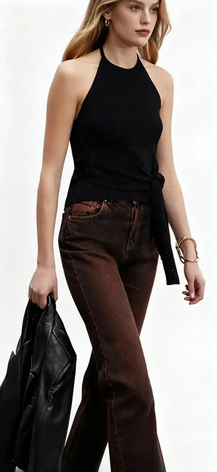 Trendyol Black Halter Neck Tie Waist Top