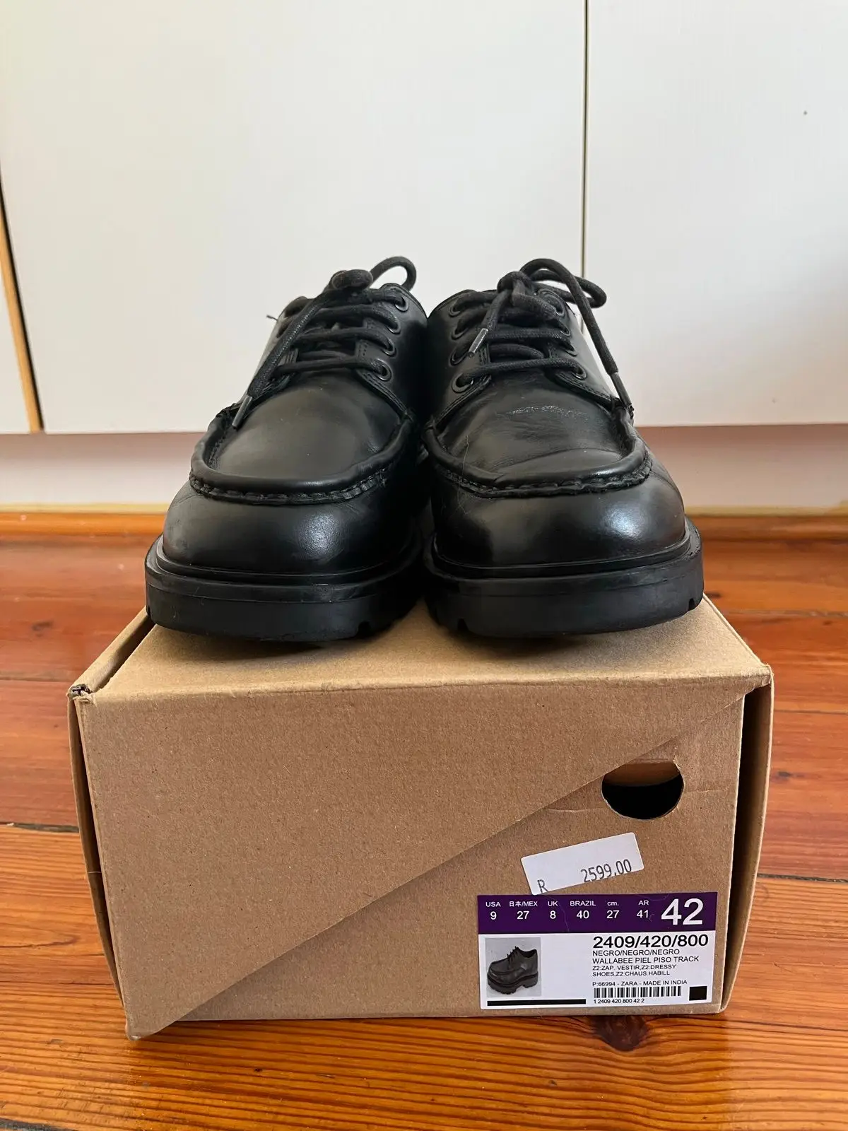 Zara Black Leather Lace-Up Shoes Size 8