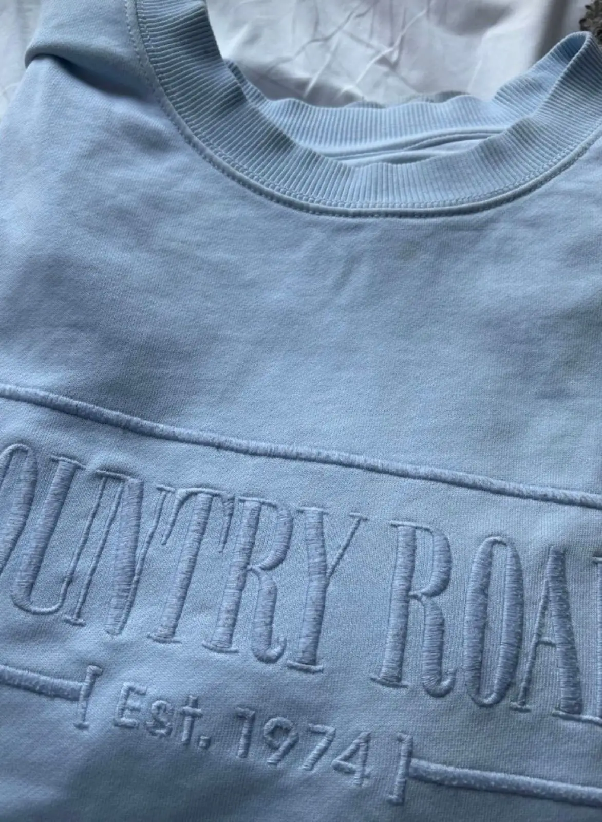 Country Road Light Blue Embroidered Sweatshirt