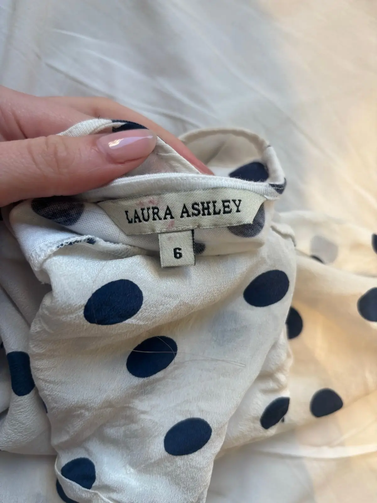 White and Blue Polka Dot Short-Sleeve Top