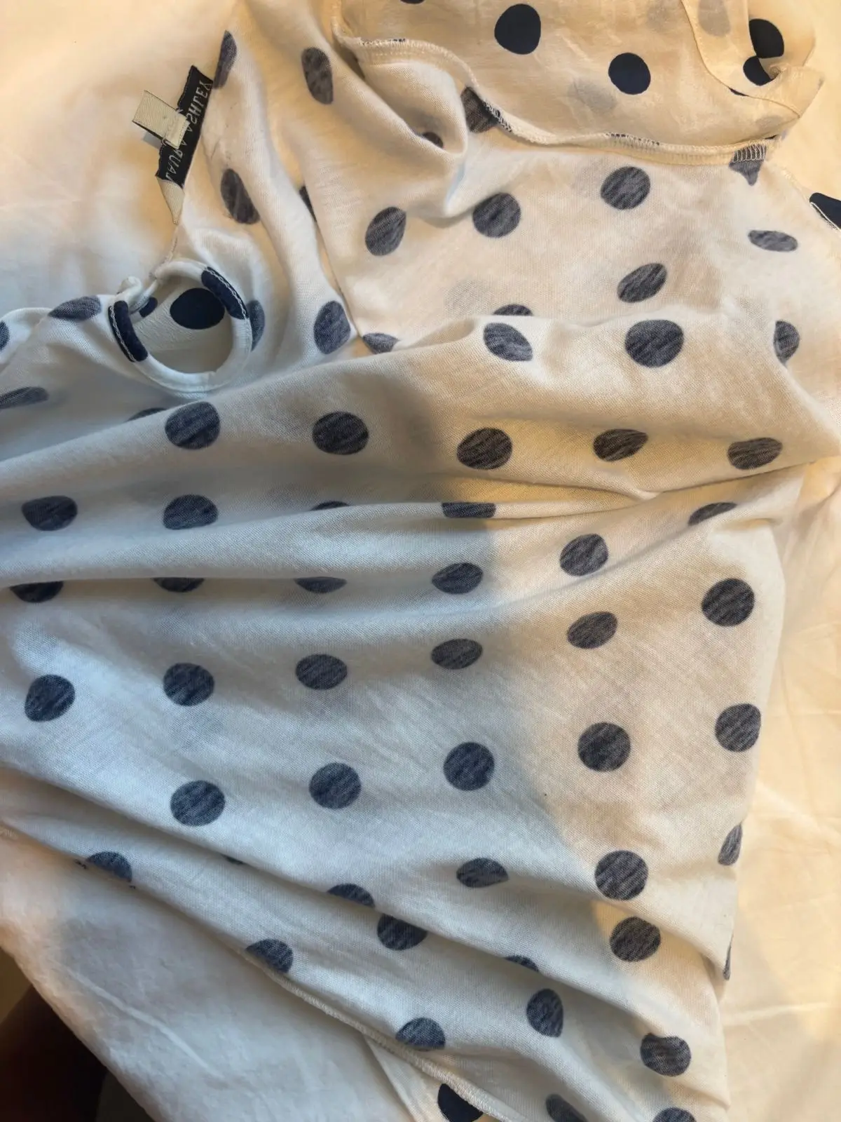White and Blue Polka Dot Short-Sleeve Top