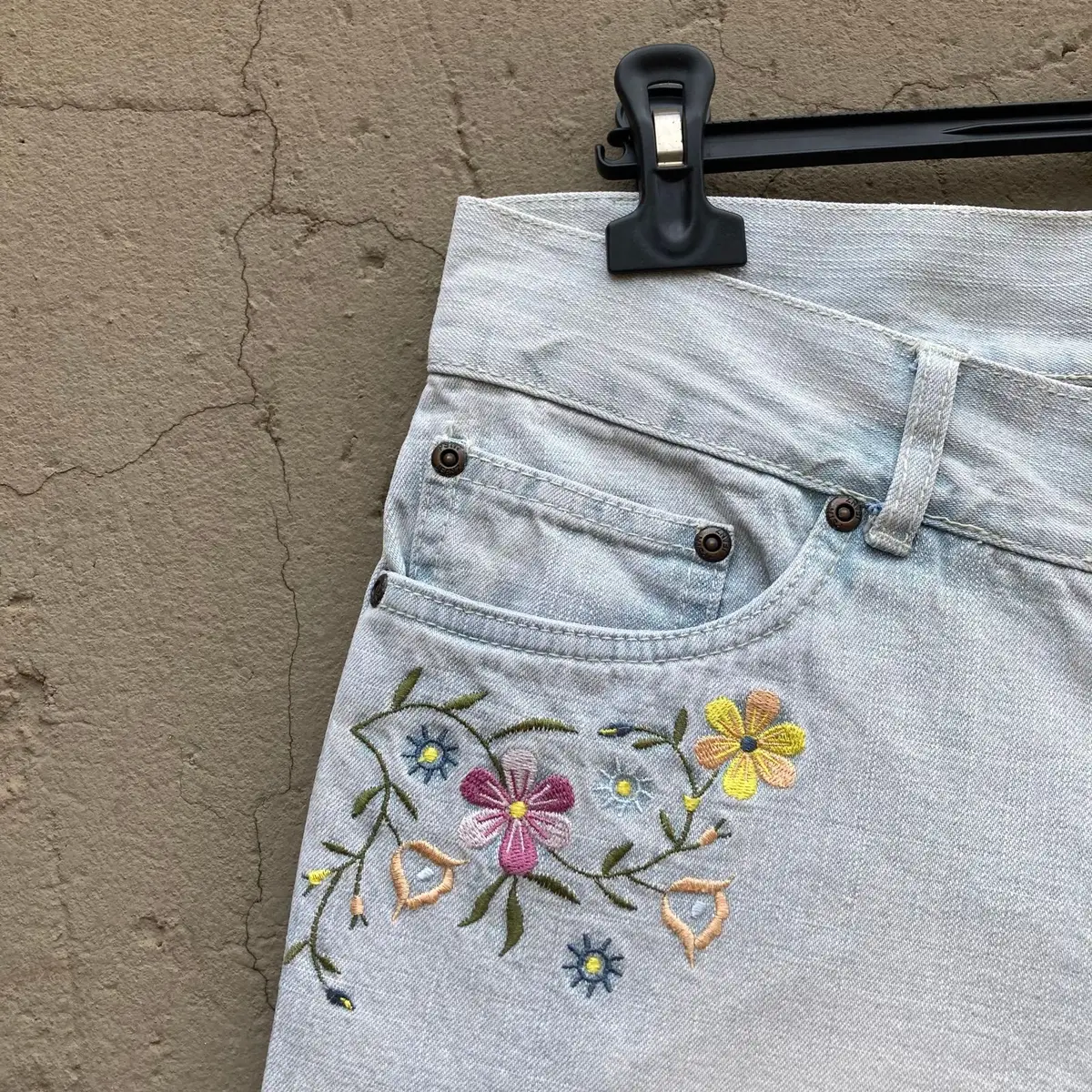 Light Wash Embroidered Denim Shorts