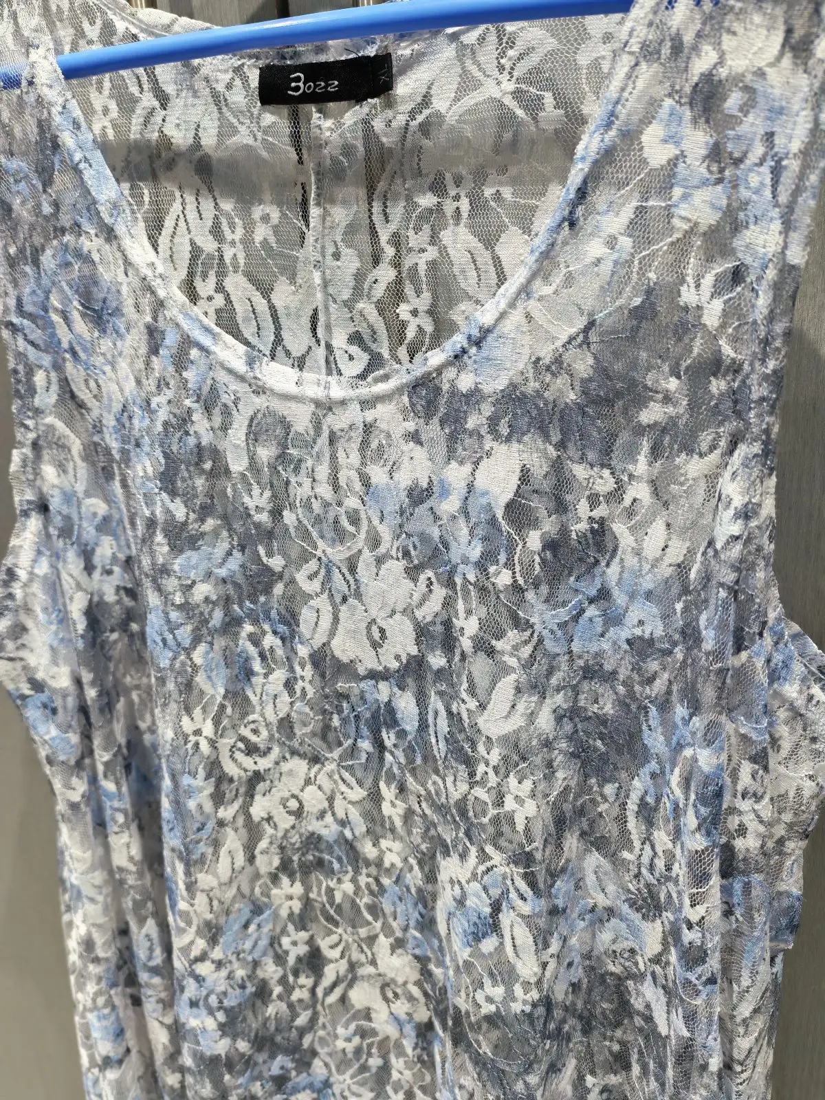 3ozz Blue White Floral Lace Sleeveless Top XL