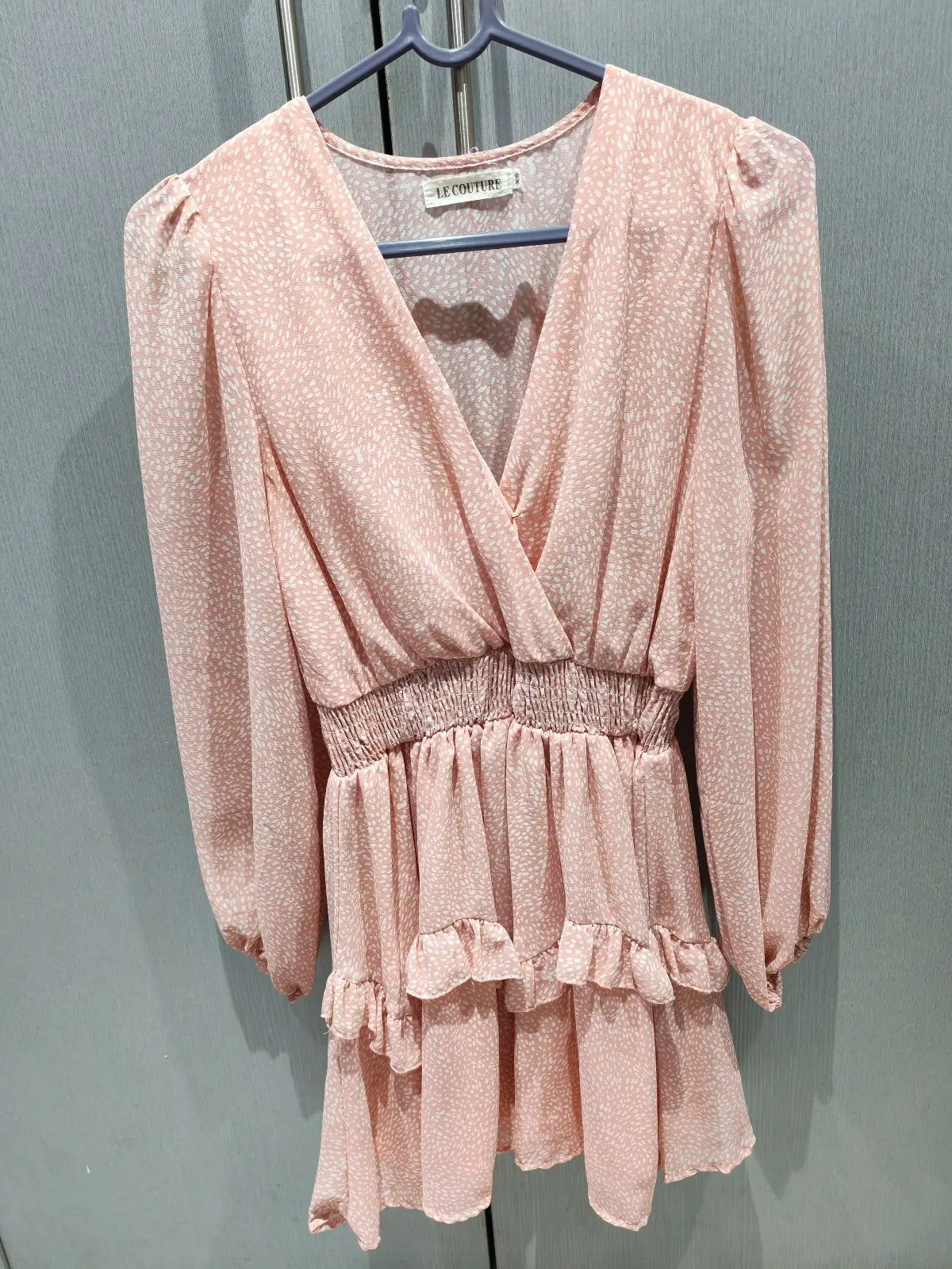 Le Couture Pink V-Neck Ruffle Mini Dress