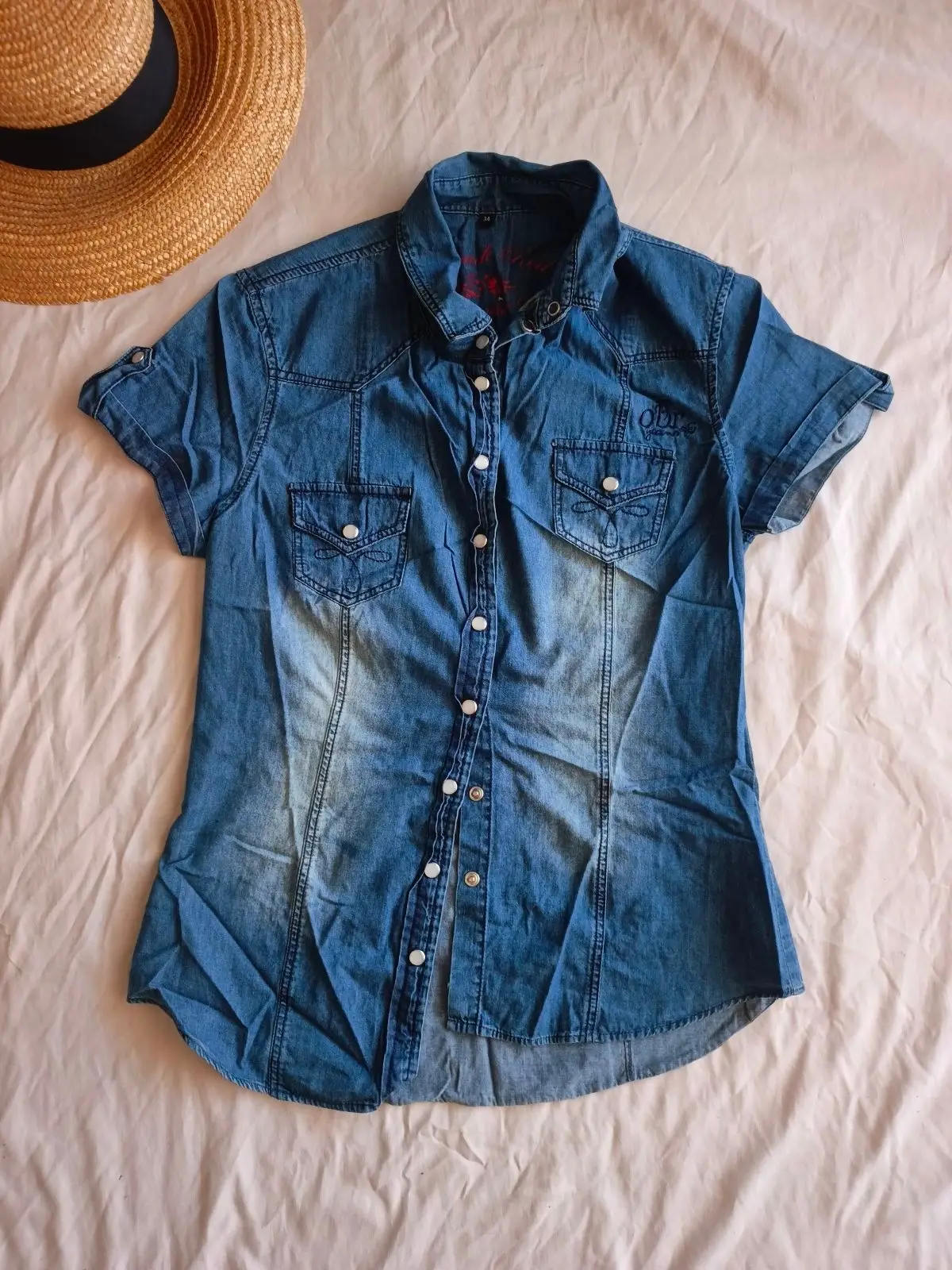 True Religion Straw Boater Hat with Black Ribbon