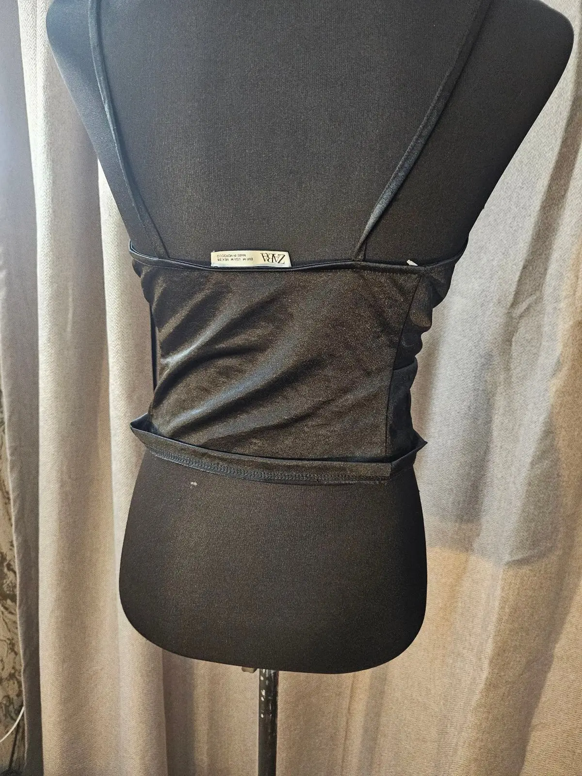 Zara Black Satin Crossover Top