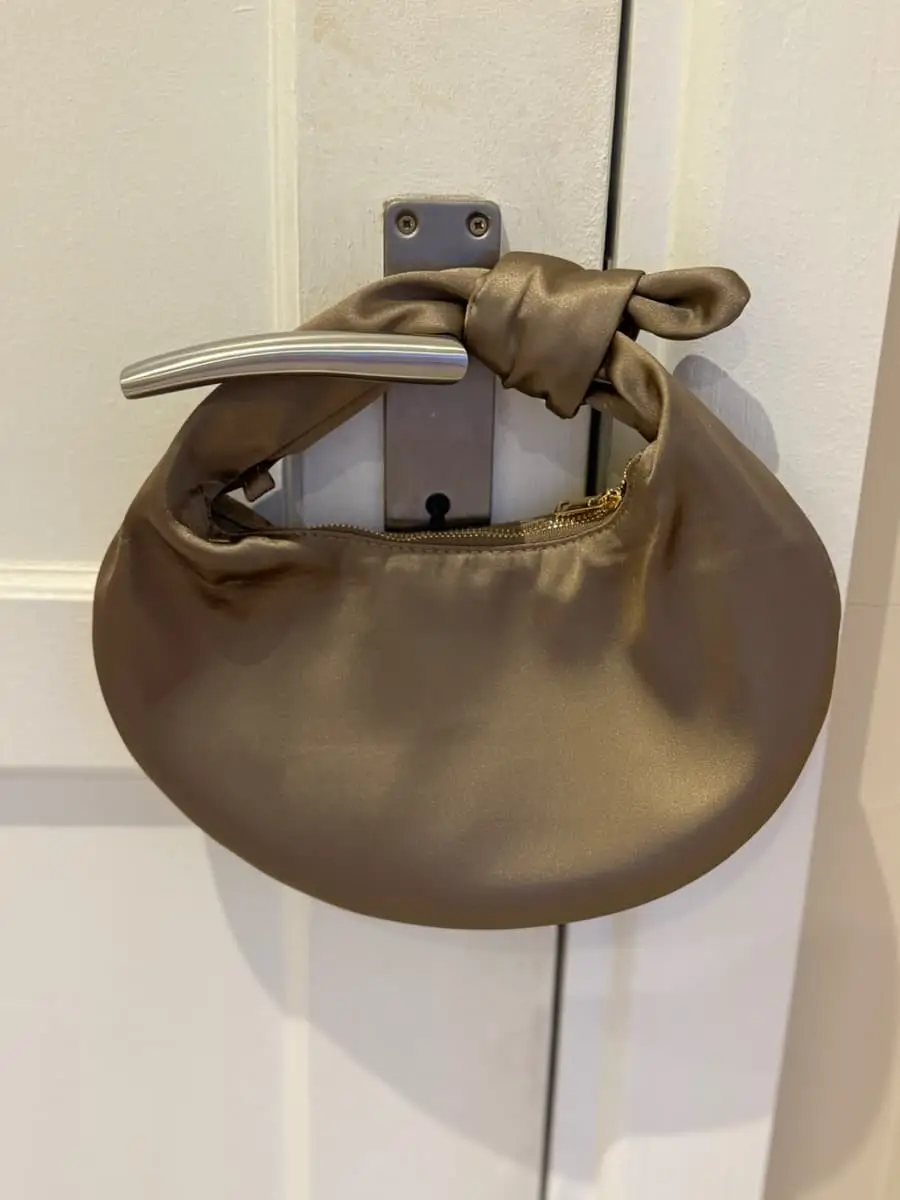Taupe Satin Shoulder Bag
