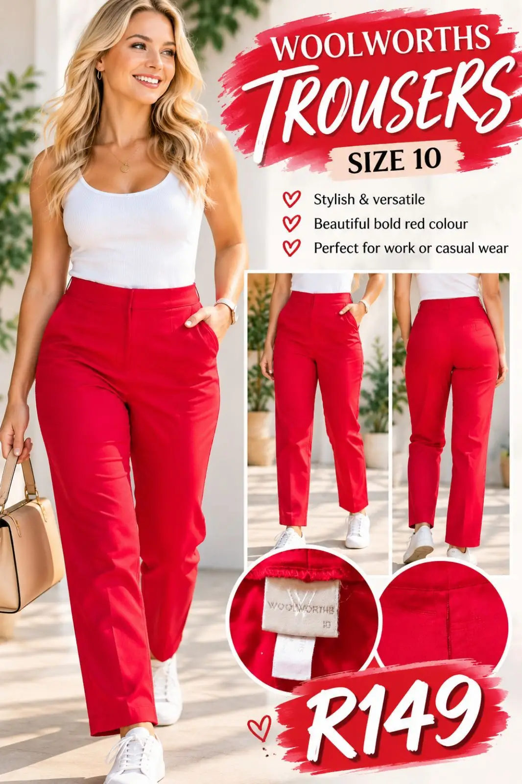 Woolworths Red Trousers Size 10
