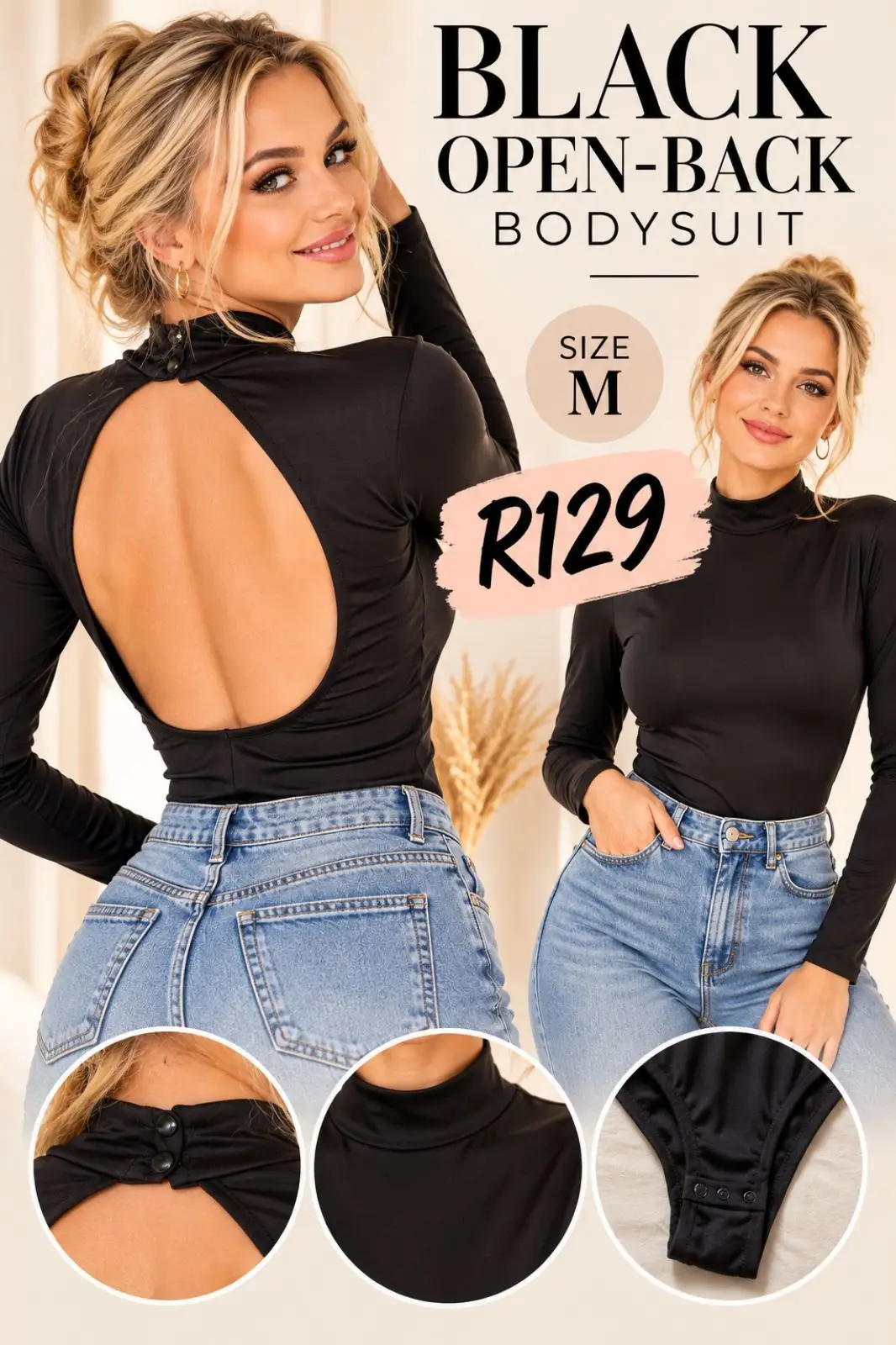Mr Price Black Open-Back Bodysuit Size M
