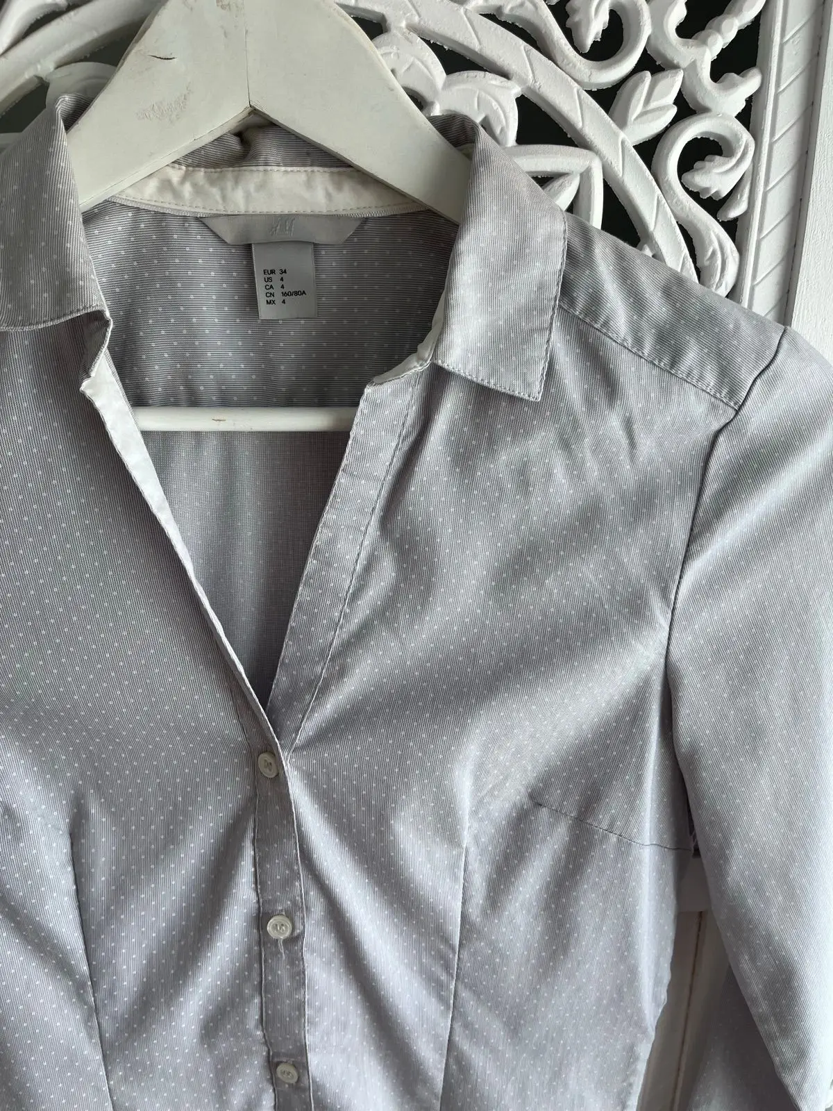 H&M Grey Polka Dot Long Sleeve Button-Up Shirt