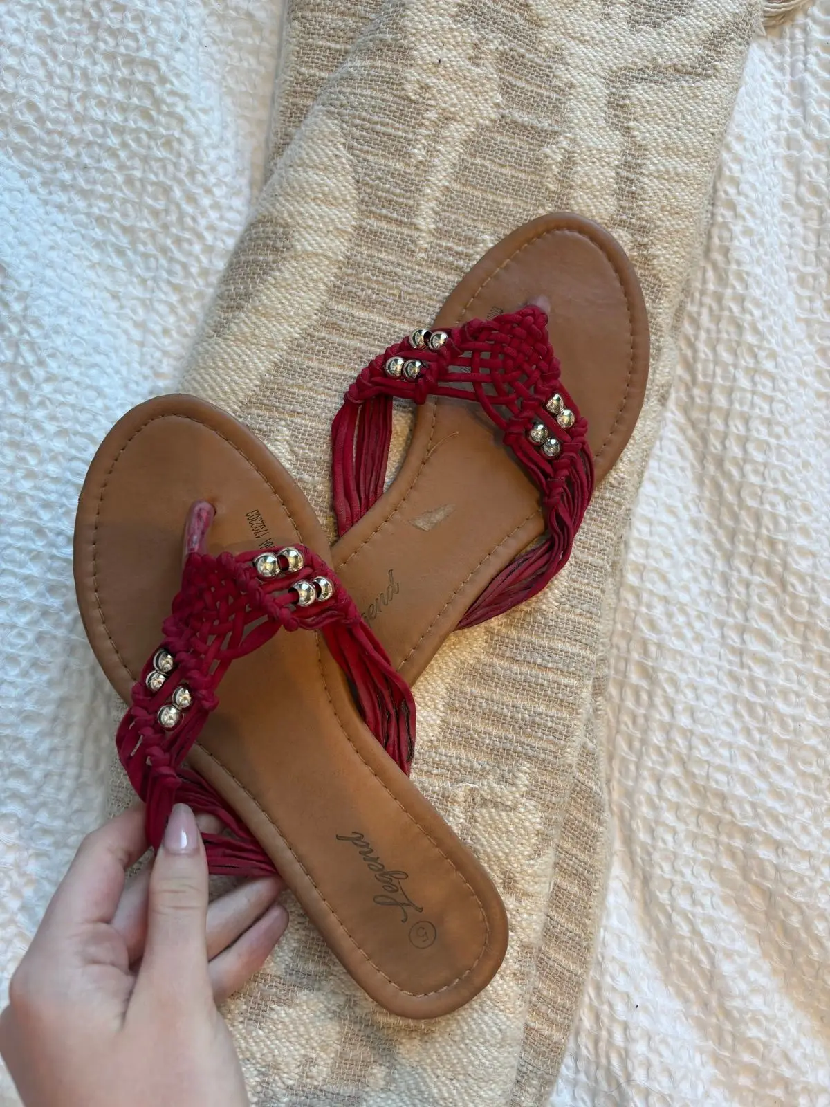 Legend Red Woven Strap Flat Sandals