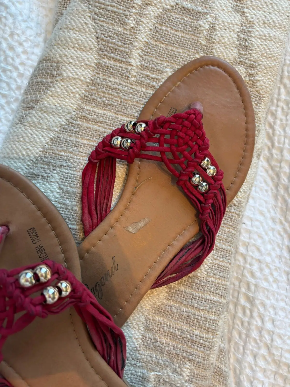 Legend Red Woven Strap Flat Sandals