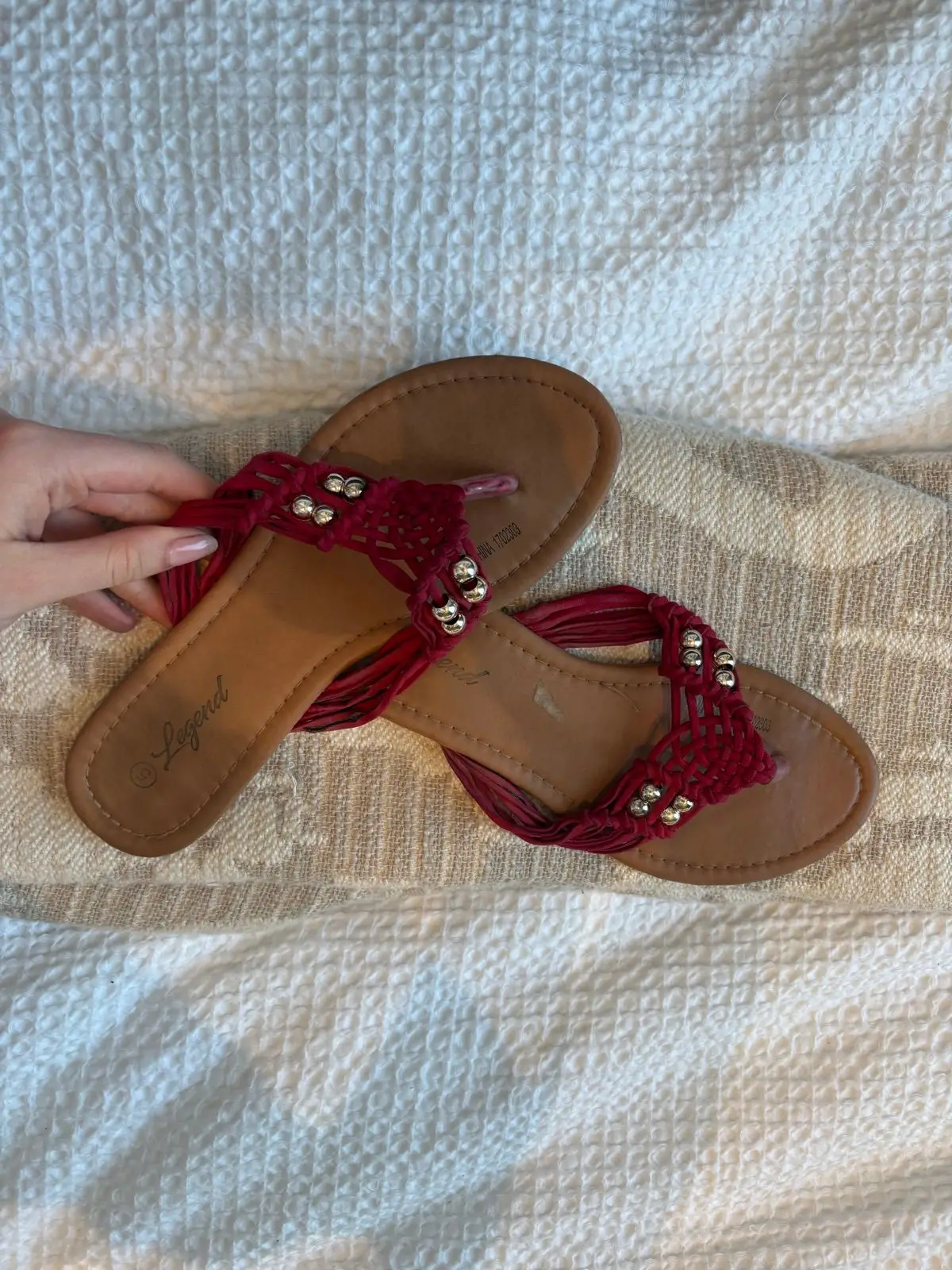 Legend Red Woven Strap Flat Sandals