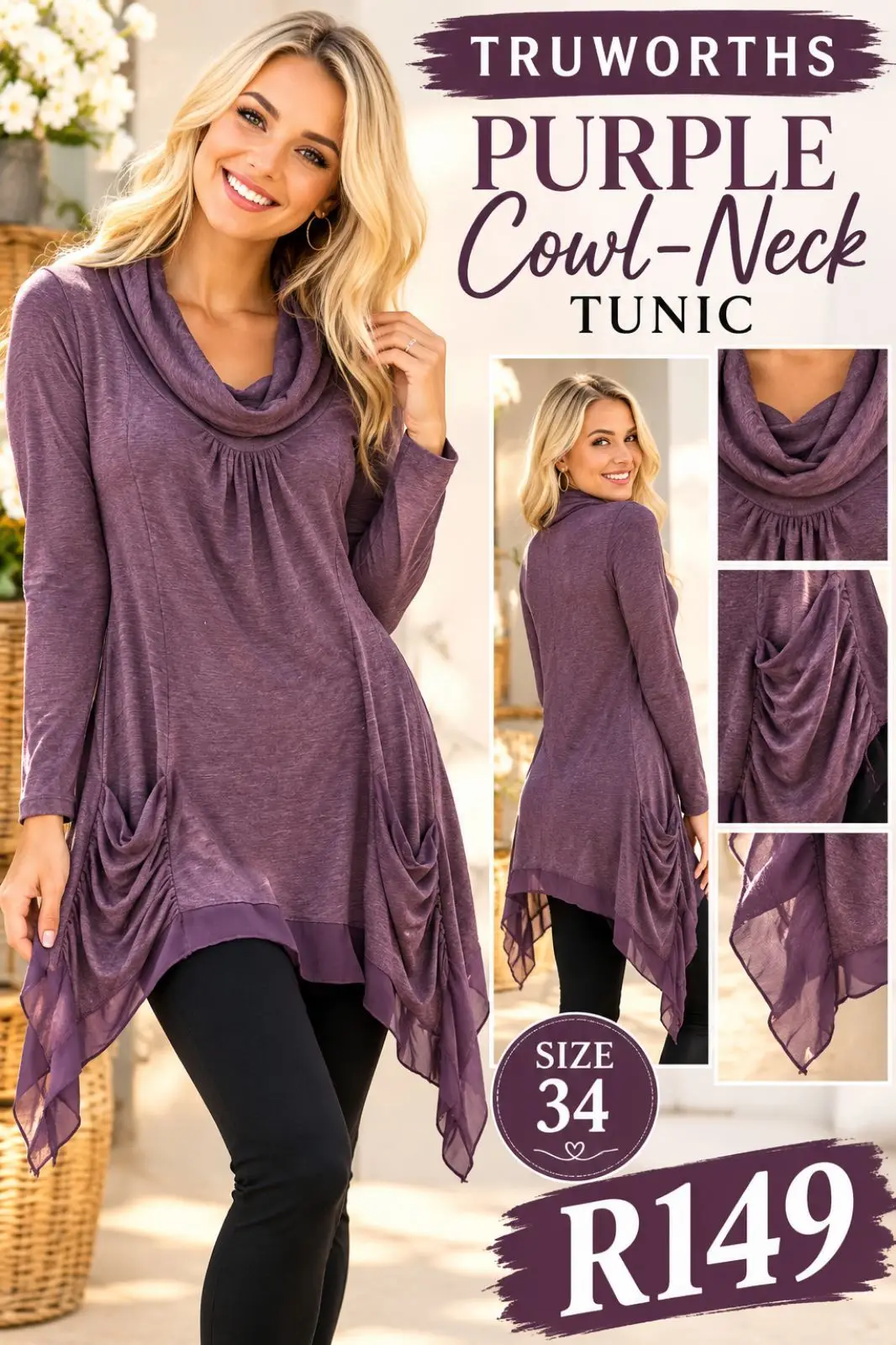 Truworths Purple Cowl-Neck Tunic