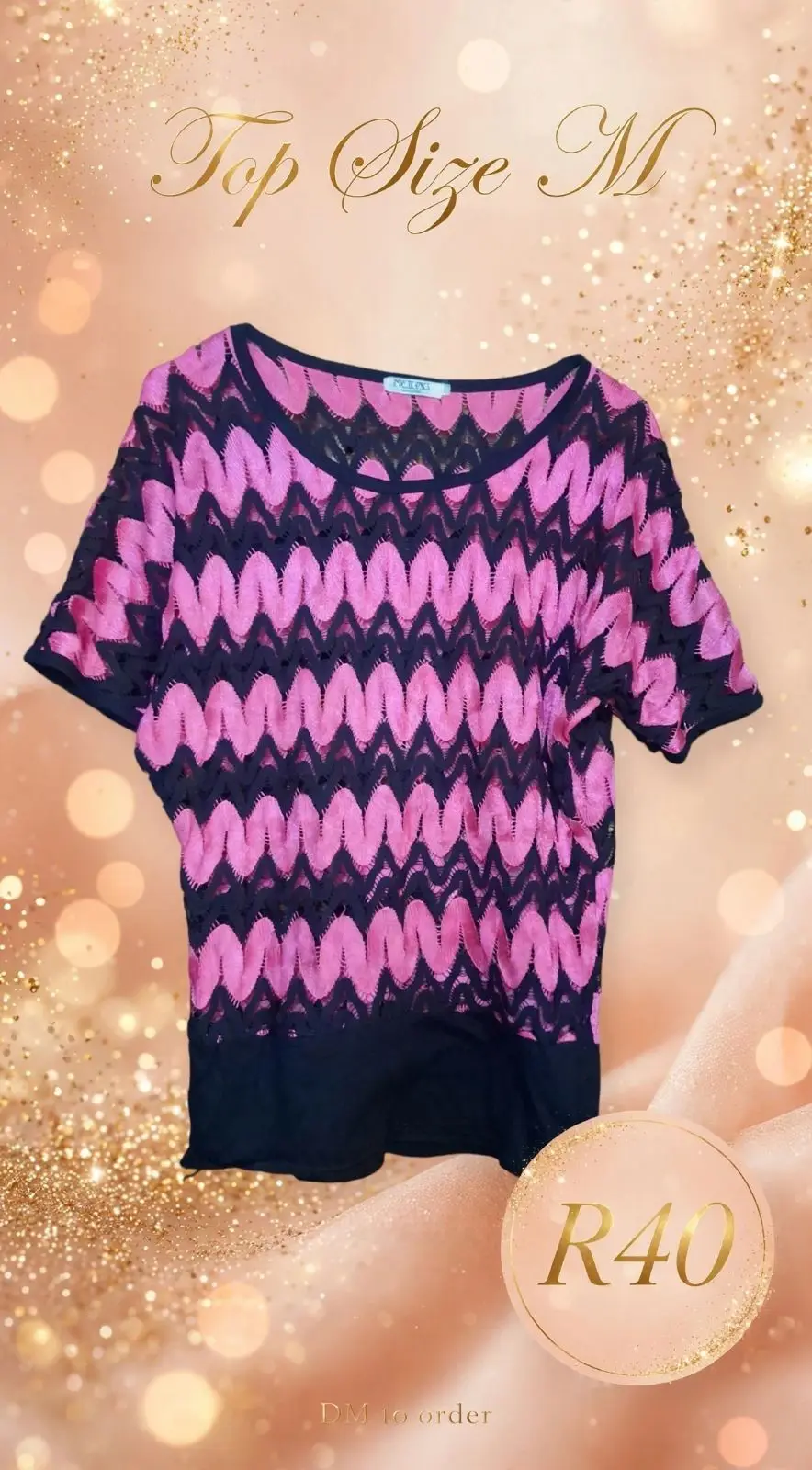Mei Ling Pink and Black Patterned Short Sleeve Top