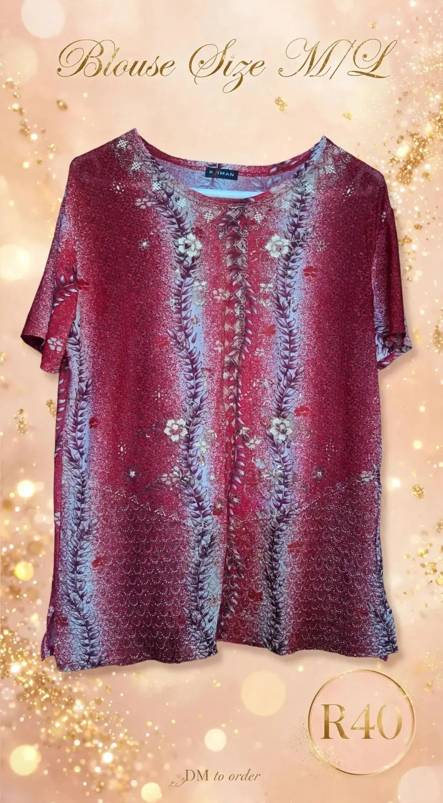 KIMAN Red Patterned Short-Sleeve Blouse
