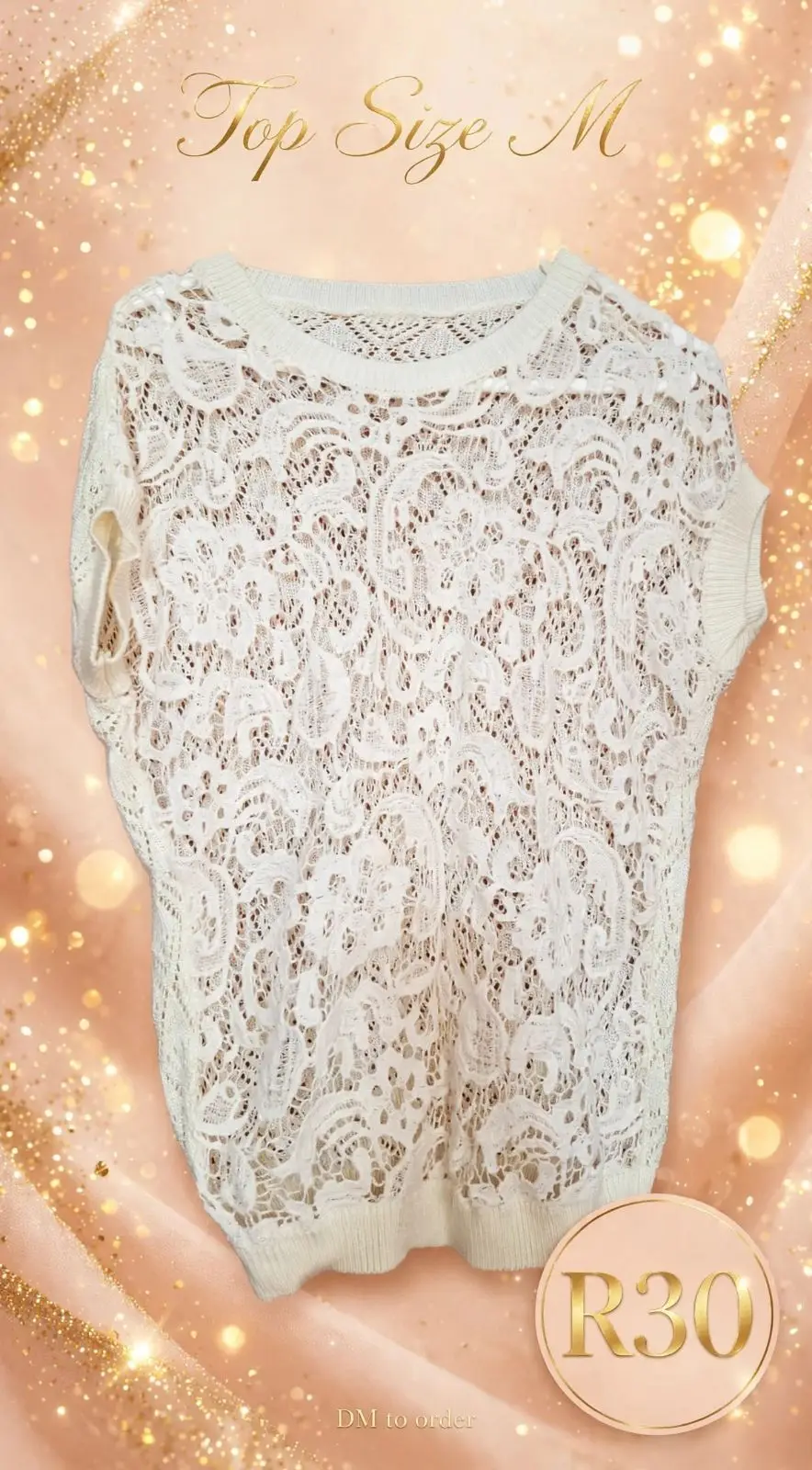 Cream Lace Knit Short Sleeve Top