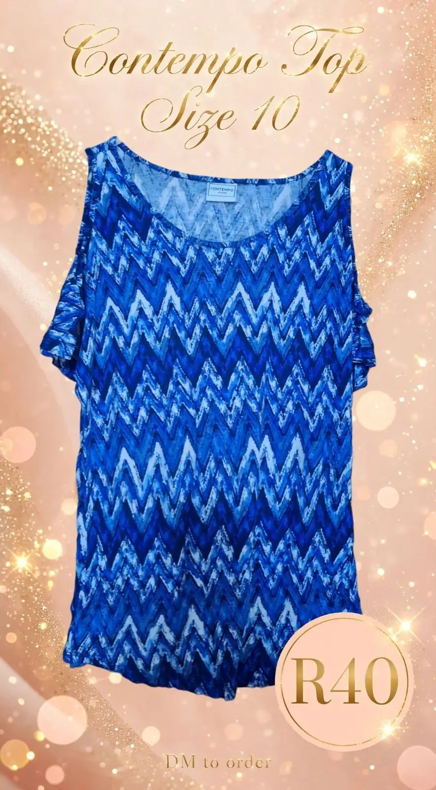 Contempo Blue Chevron Pattern Top