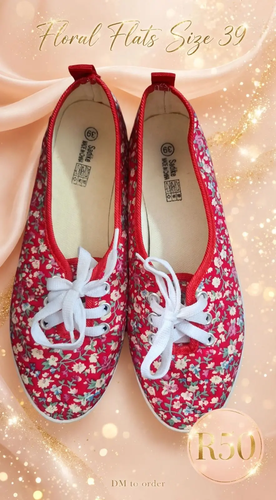 Sadike Red Floral Canvas Flats Size 39
