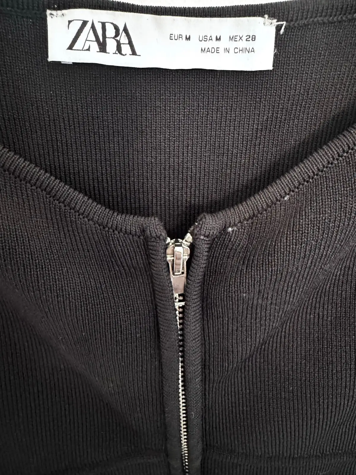 Zara Black Front-Zip Long Sleeve Dress