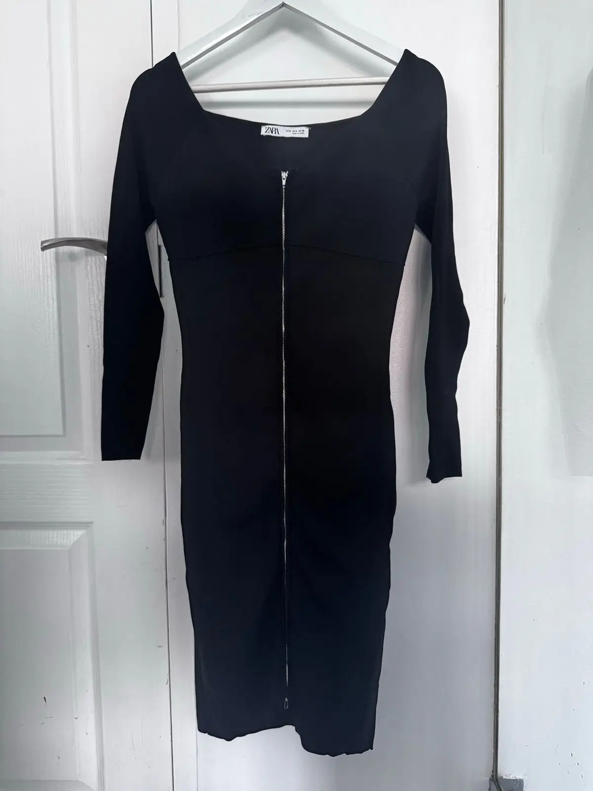 Zara Black Front-Zip Long Sleeve Dress
