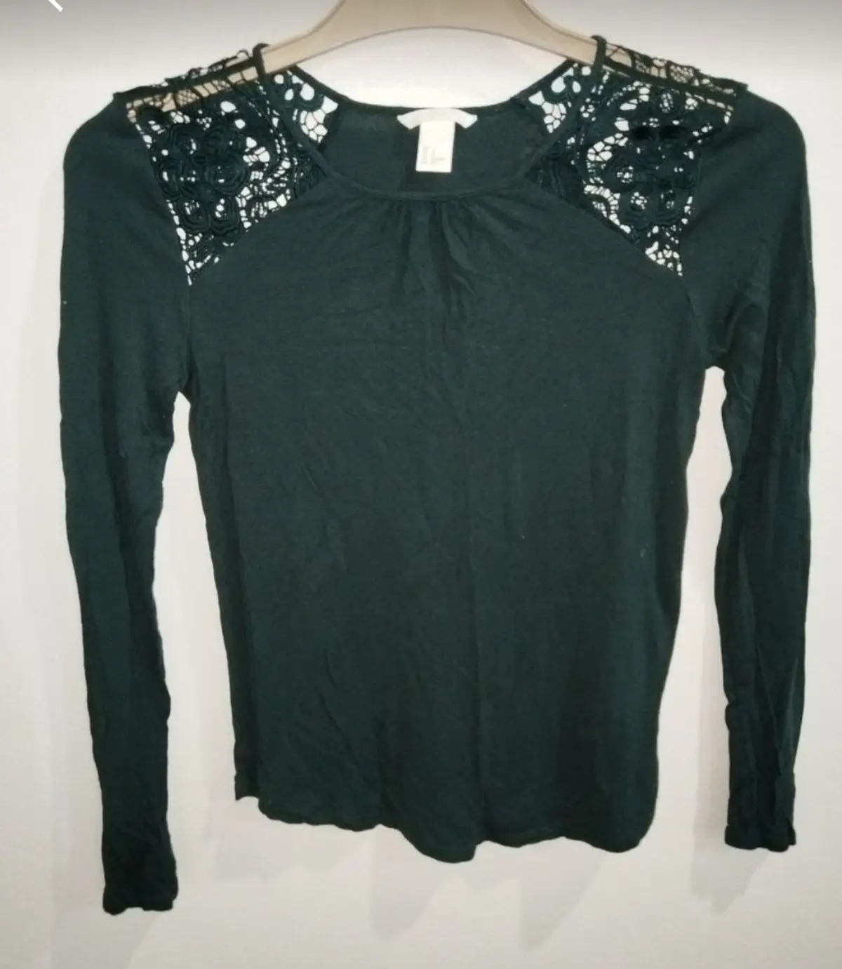 H&M Dark Green Long Sleeve Top with Lace Shoulders