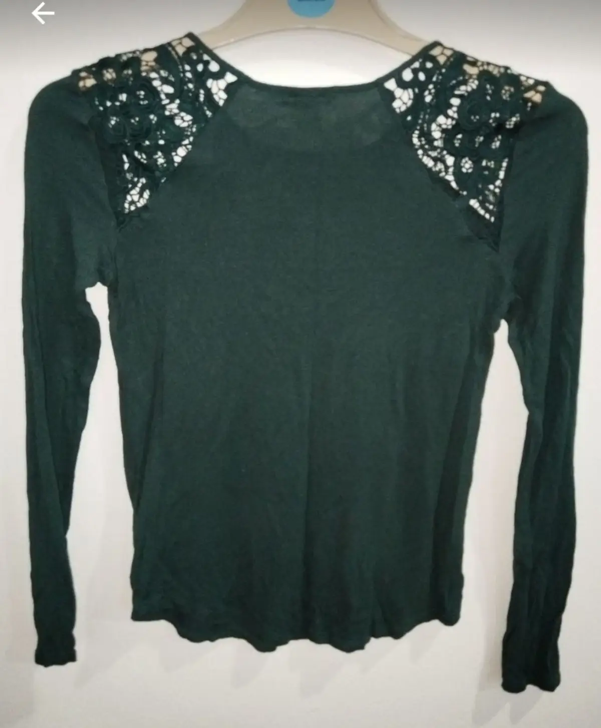 H&M Dark Green Long Sleeve Top with Lace Shoulders