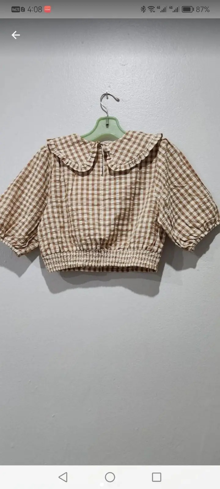 Cotton On Brown Gingham Peter Pan Collar Crop Top