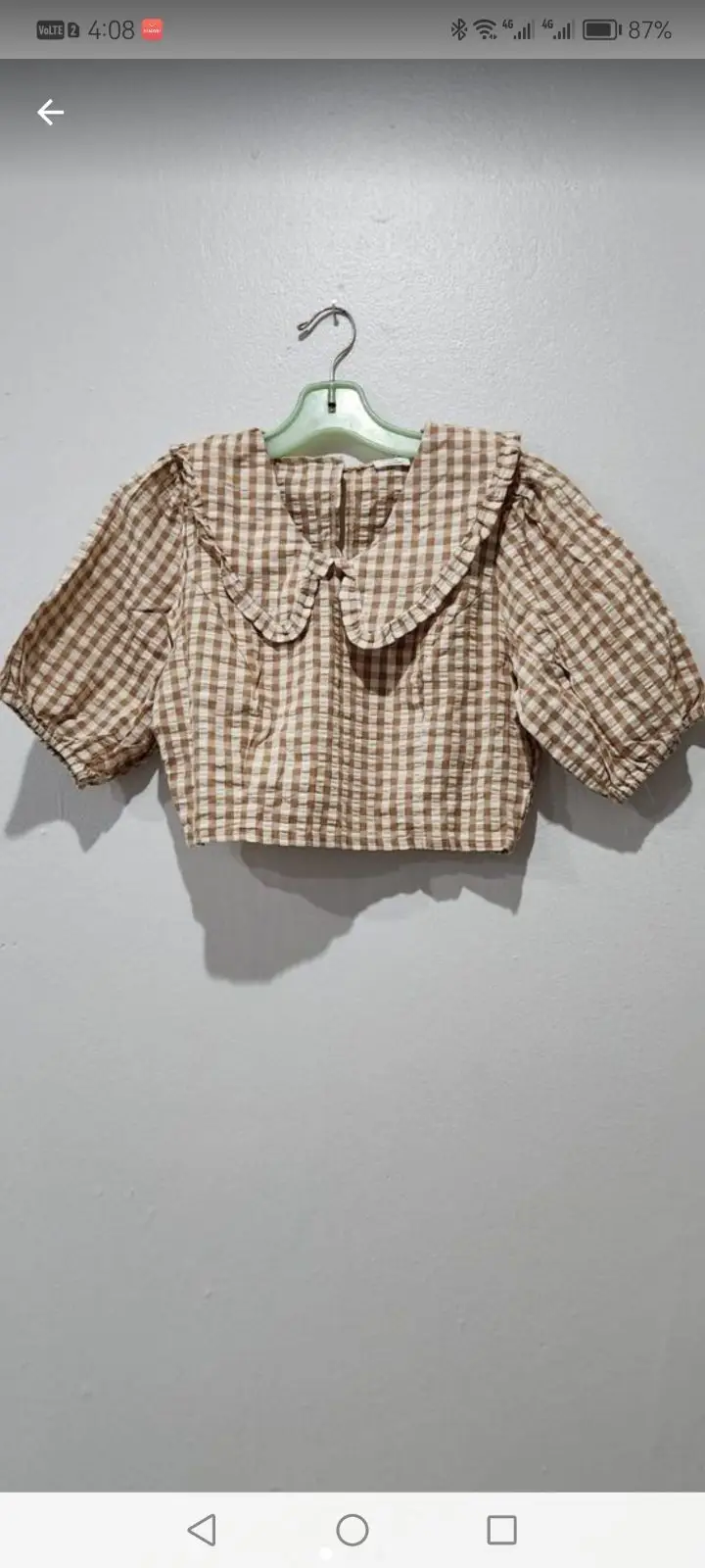 Cotton On Brown Gingham Peter Pan Collar Crop Top
